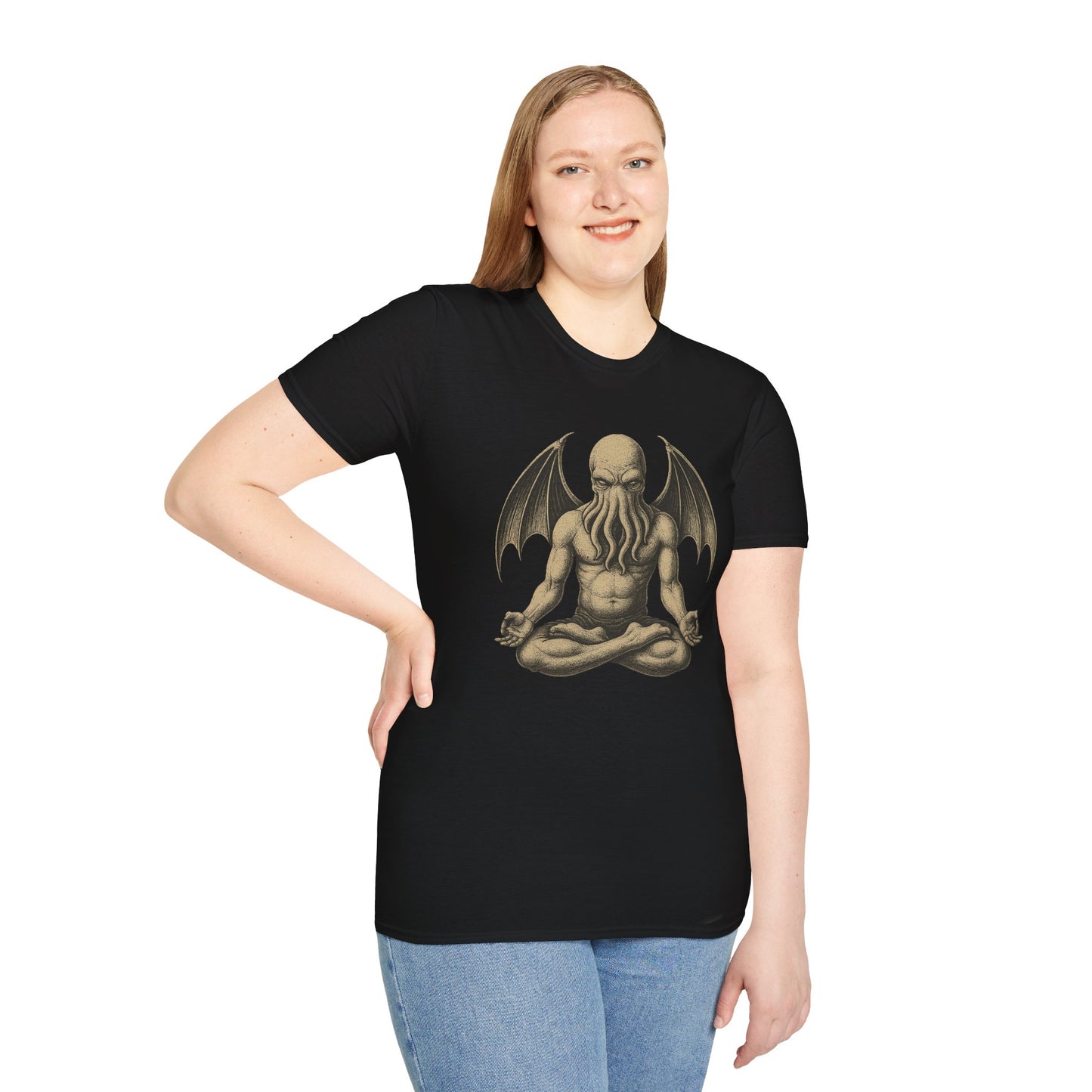 Meditating Cthulhu T-Shirt – Unisex Mythos Tee for Sci-Fi & Festival Fans - WhimSpin - https://whimspin.com