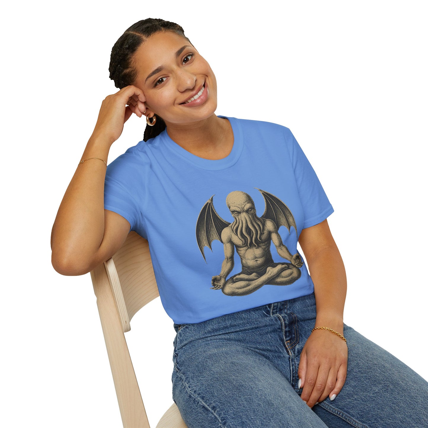 Meditating Cthulhu T-Shirt – Unisex Mythos Tee for Sci-Fi & Festival Fans - WhimSpin - https://whimspin.com