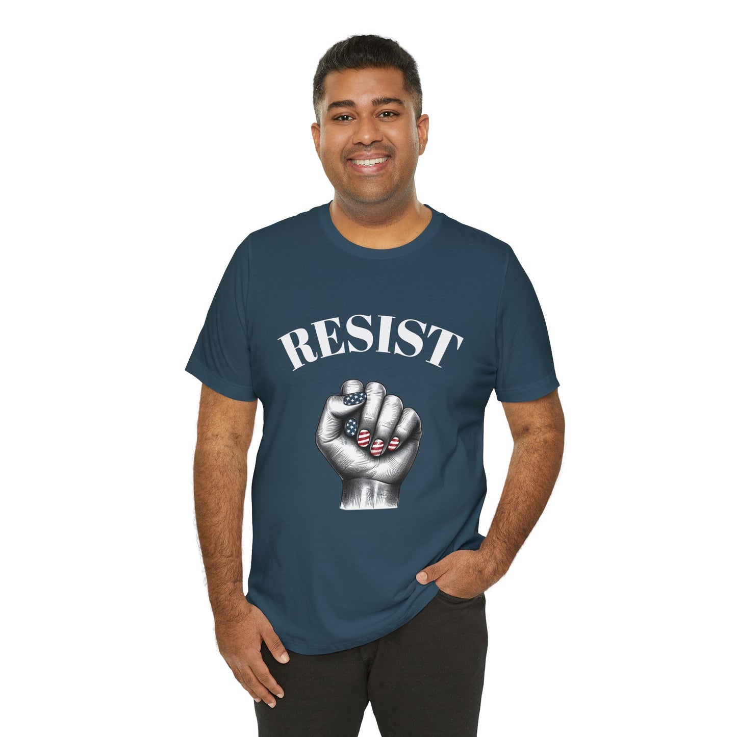 Resist Feminist Power Fist Tee – USA Flag Nails Protest Shirt - WhimSpin - https://whimspin.com
