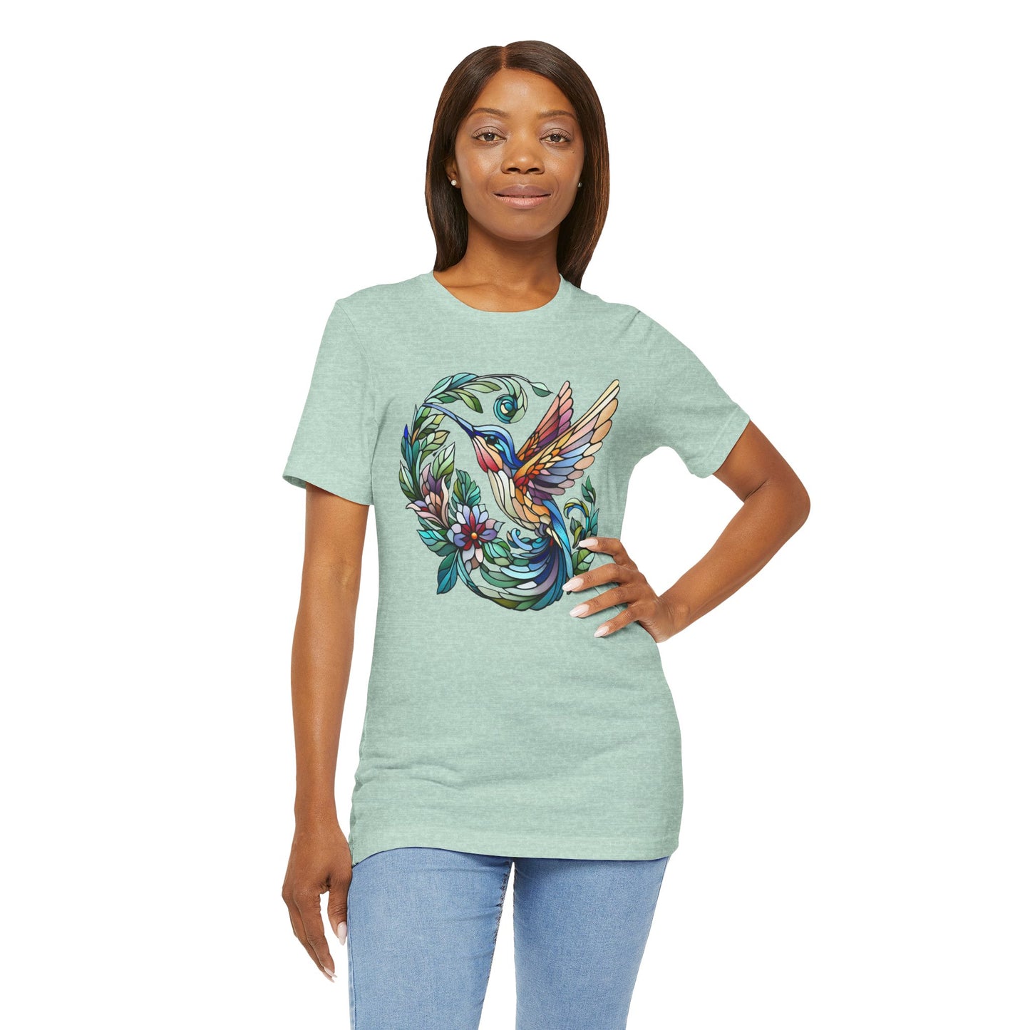Stained Glass Hummingbird Tee – Vibrant Nature Shirt