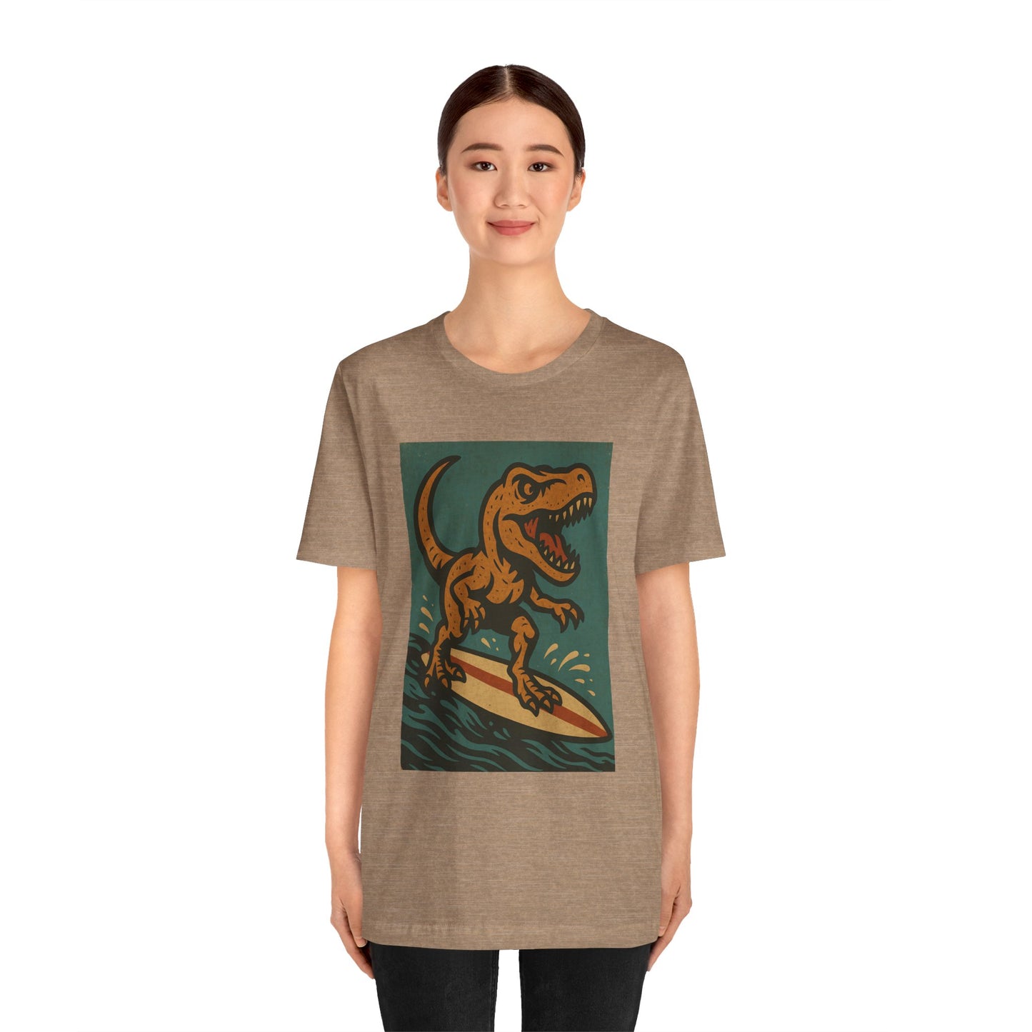 Surfing T-Rex T-Shirt – Funny Dinosaur Surfing Graphic Tee