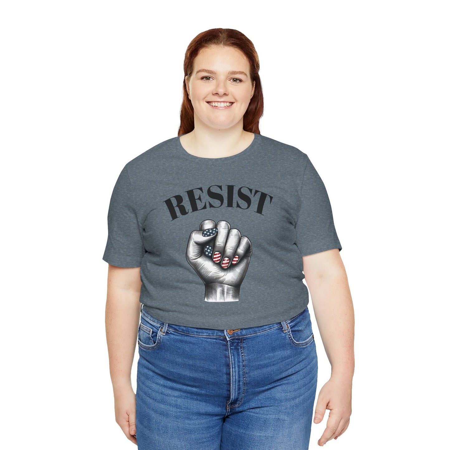 Resist Feminist Power Fist Tee – USA Flag Nails Protest Shirt