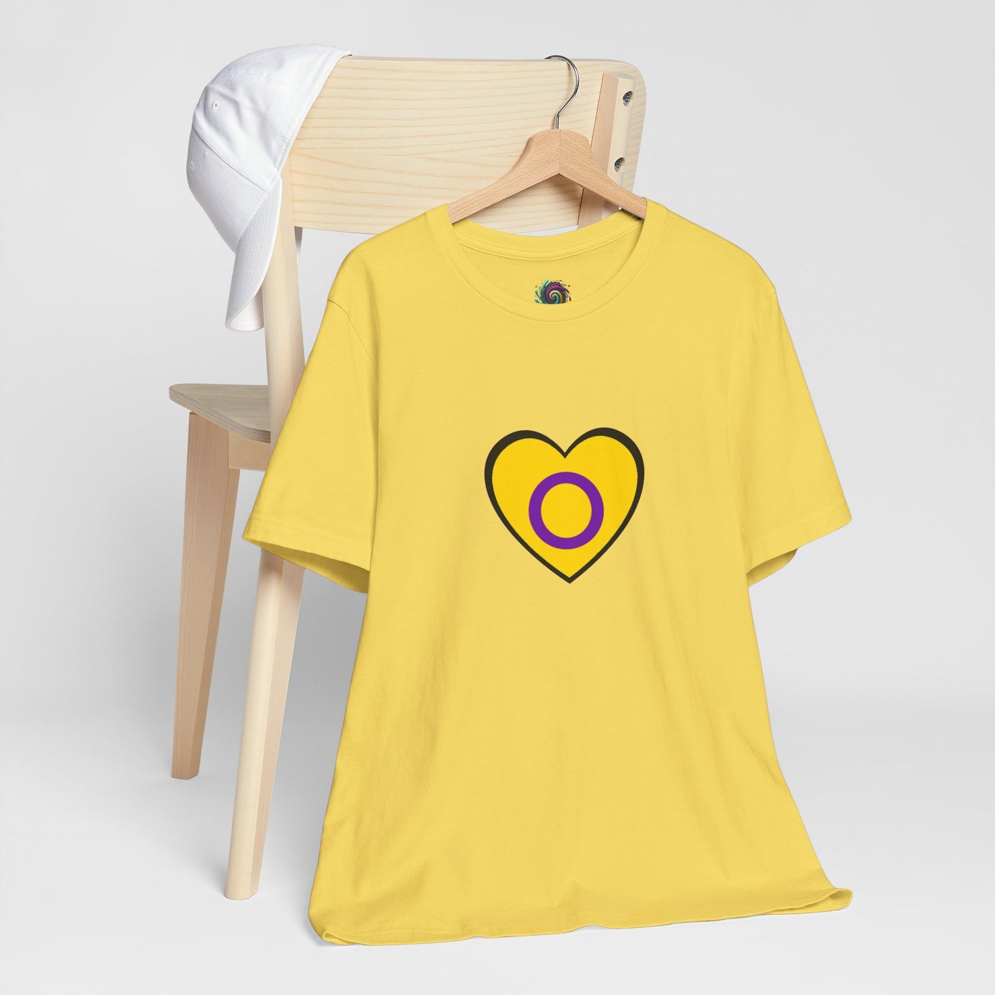 Intersex Pride Flag Heart T-Shirt – Minimalist LGBTQ+ Support Tee - WhimSpin - https://whimspin.com