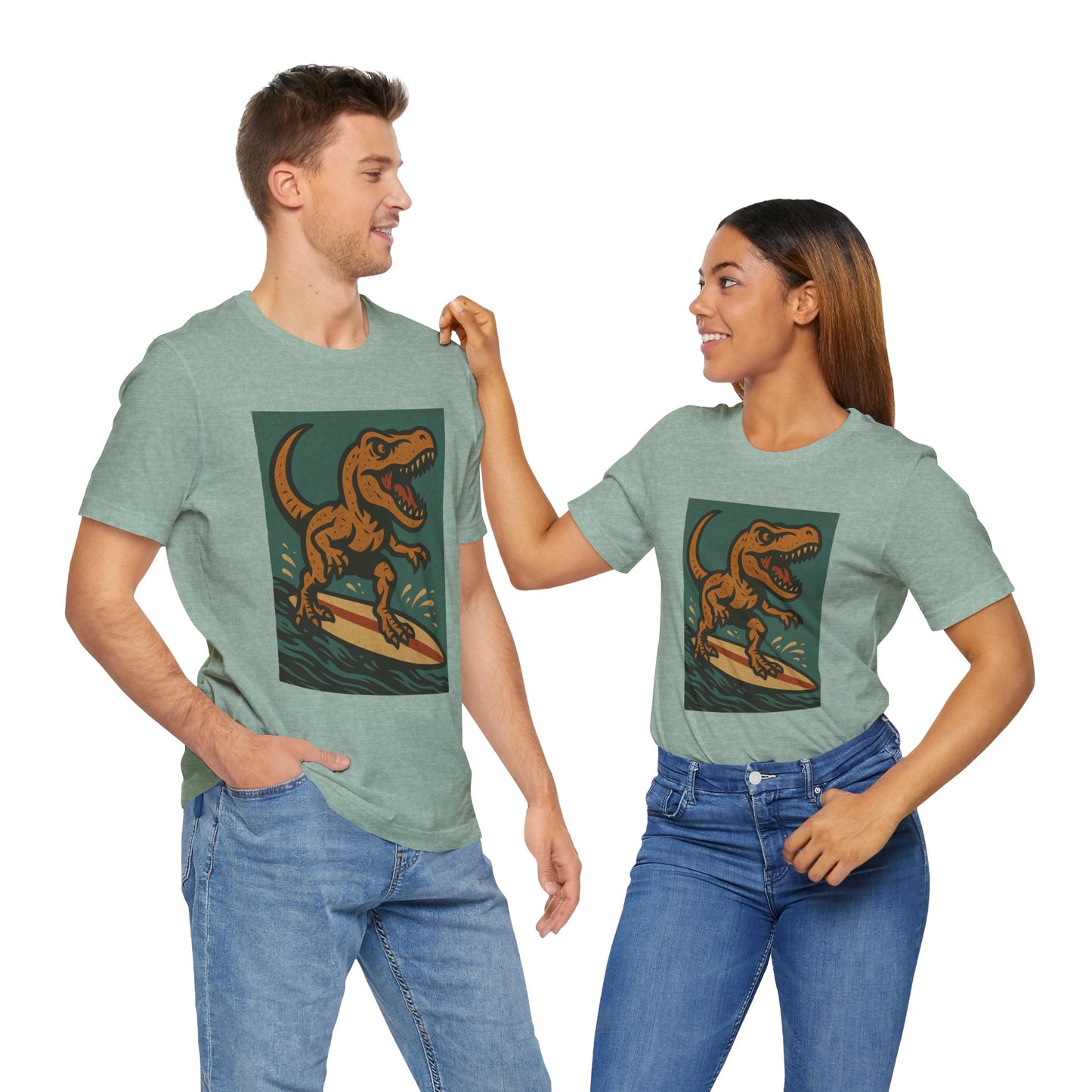 Surfing T-Rex T-Shirt – Funny Dinosaur Surfing Graphic Tee