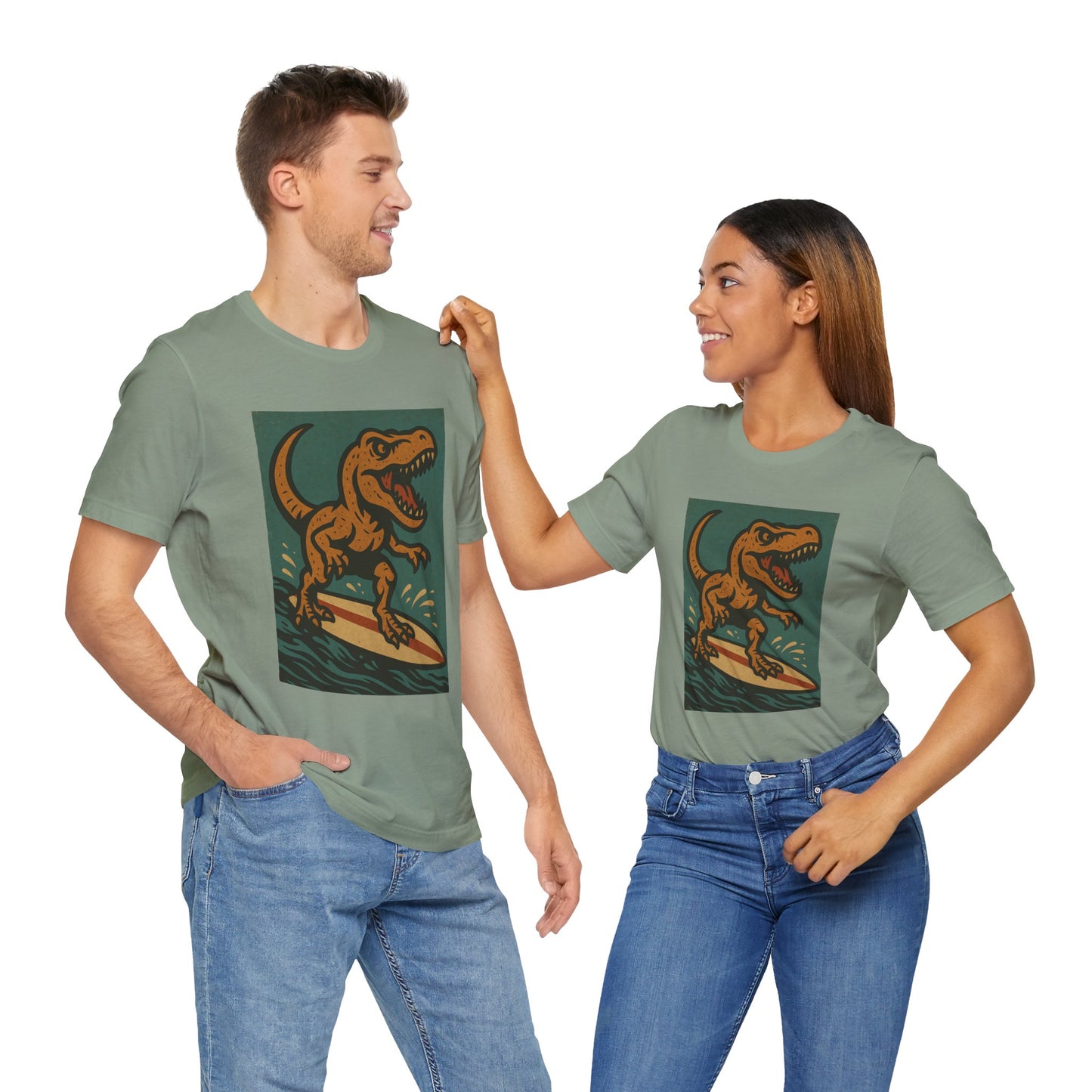 Surfing T-Rex T-Shirt – Funny Dinosaur Surfing Graphic Tee