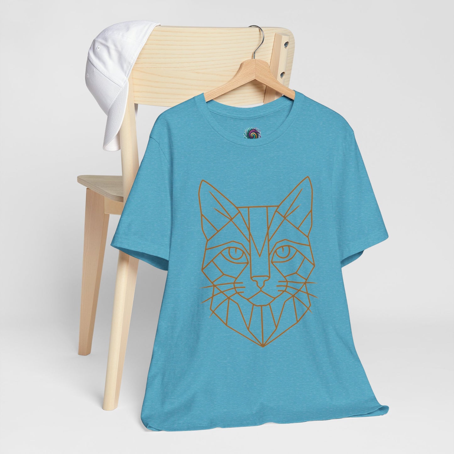 Geometric Cat T-Shirt – Minimalist Line Art Tee - WhimSpin - https://whimspin.com