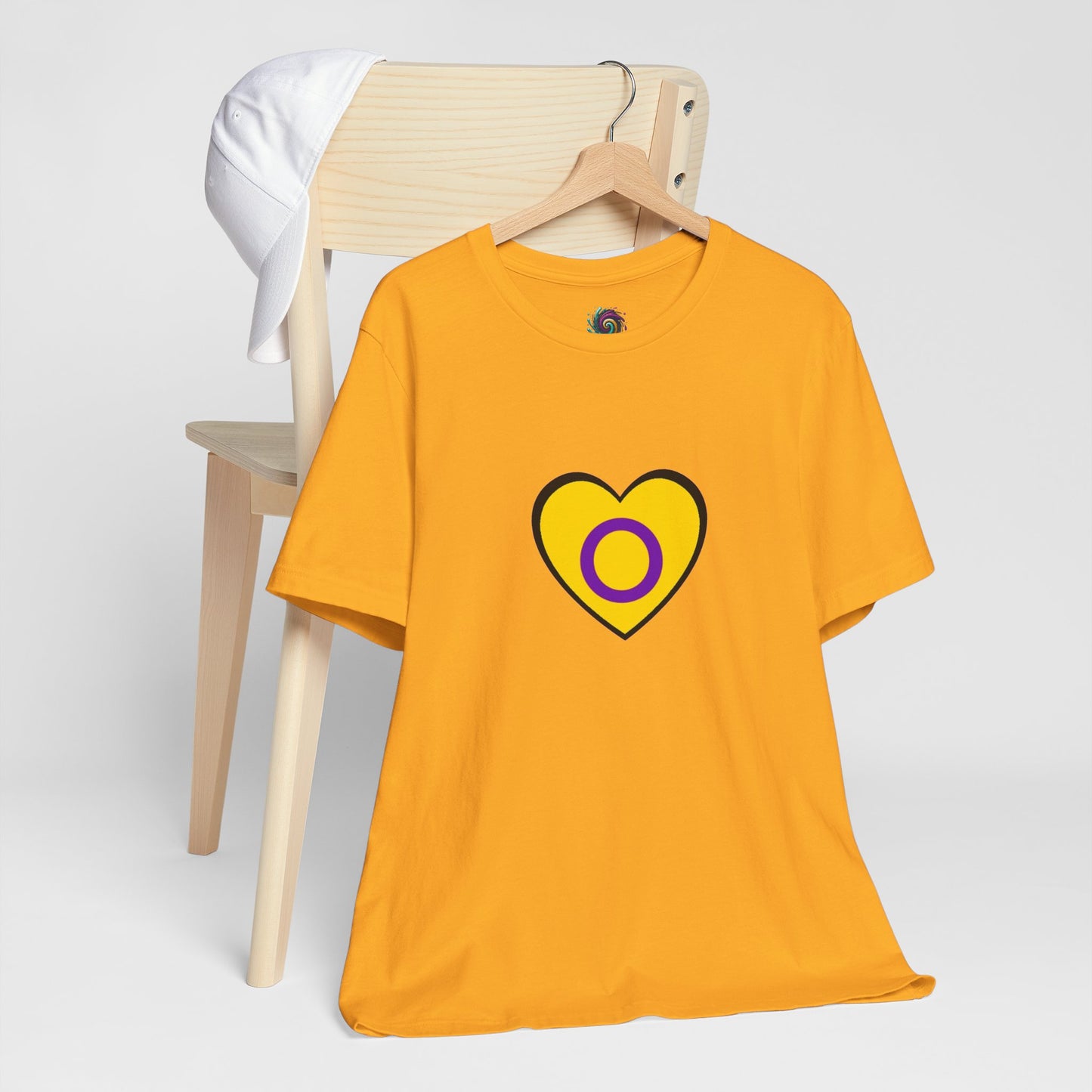 Intersex Pride Flag Heart T-Shirt – Minimalist LGBTQ+ Support Tee - WhimSpin - https://whimspin.com