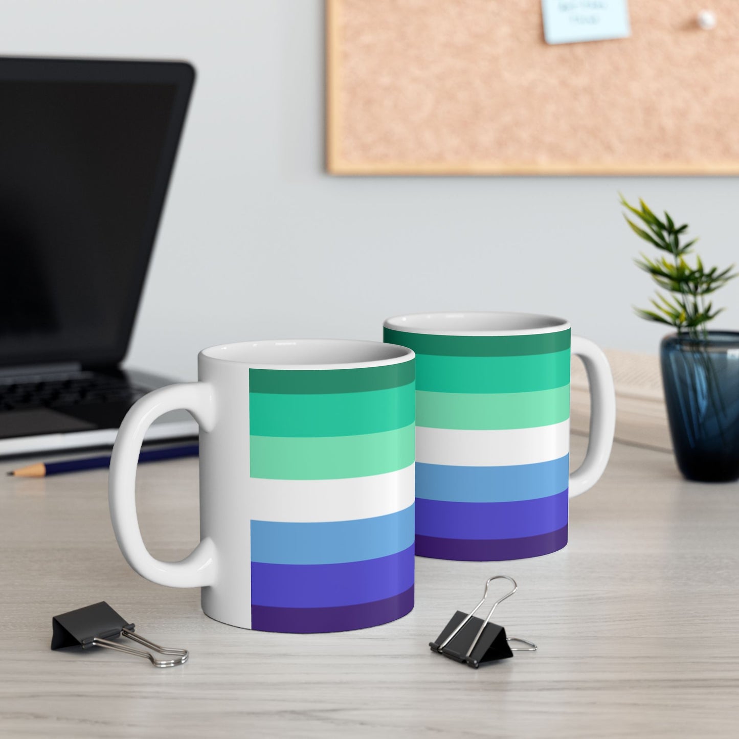 Gay Men’s Pride Flag Mug – Green and Blue LGBTQ+ Ceramic Cup