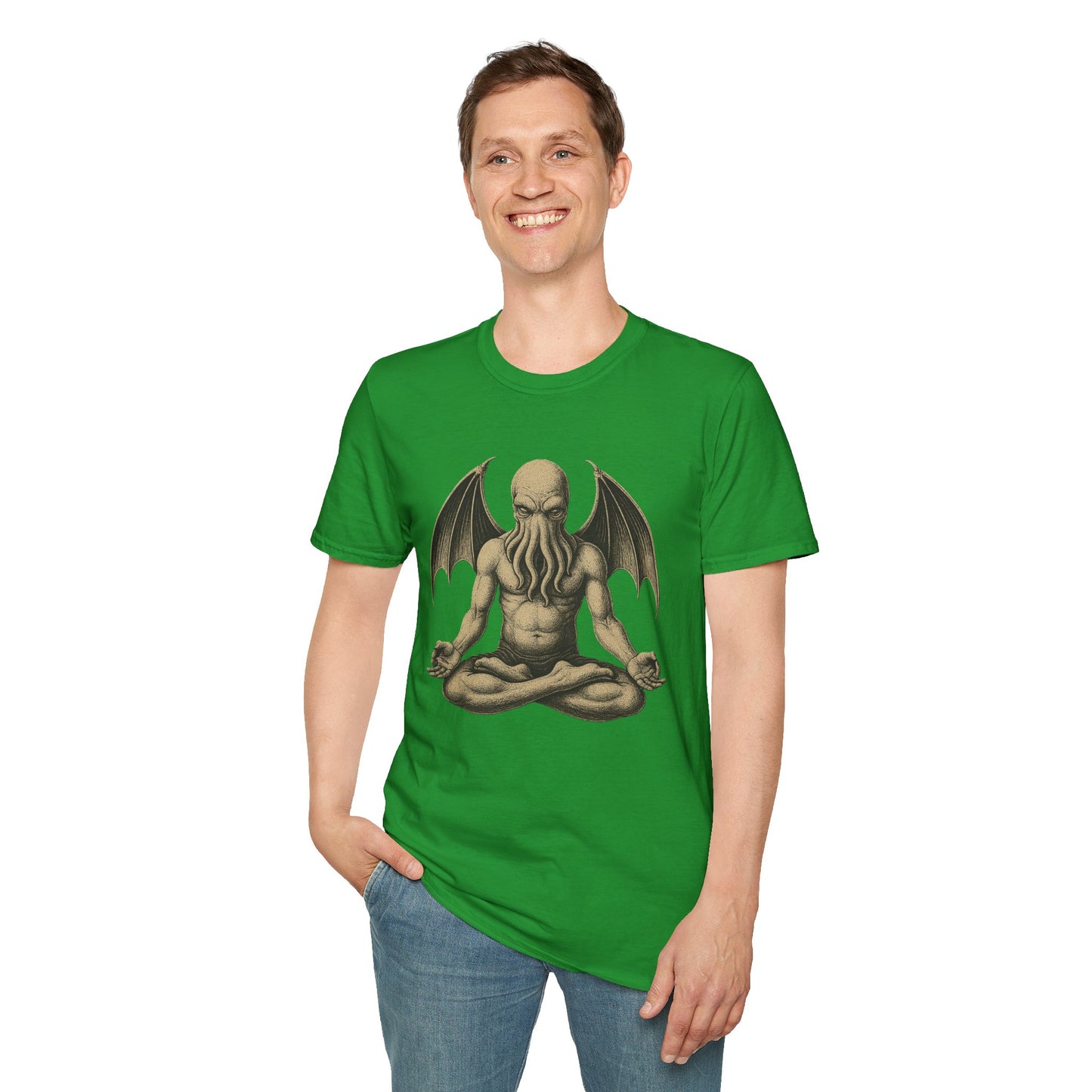 Meditating Cthulhu T-Shirt – Unisex Mythos Tee for Sci-Fi & Festival Fans - WhimSpin - https://whimspin.com