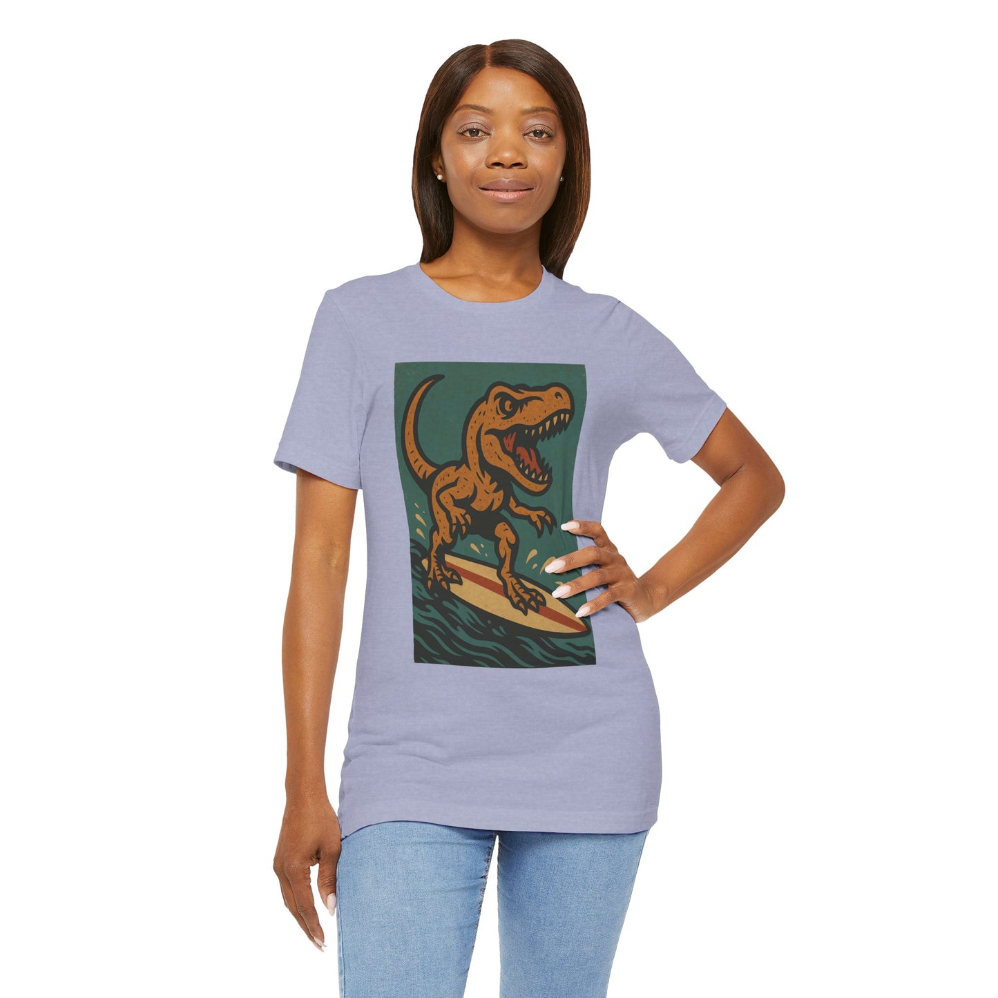 Surfing T-Rex T-Shirt – Funny Dinosaur Surfing Graphic Tee