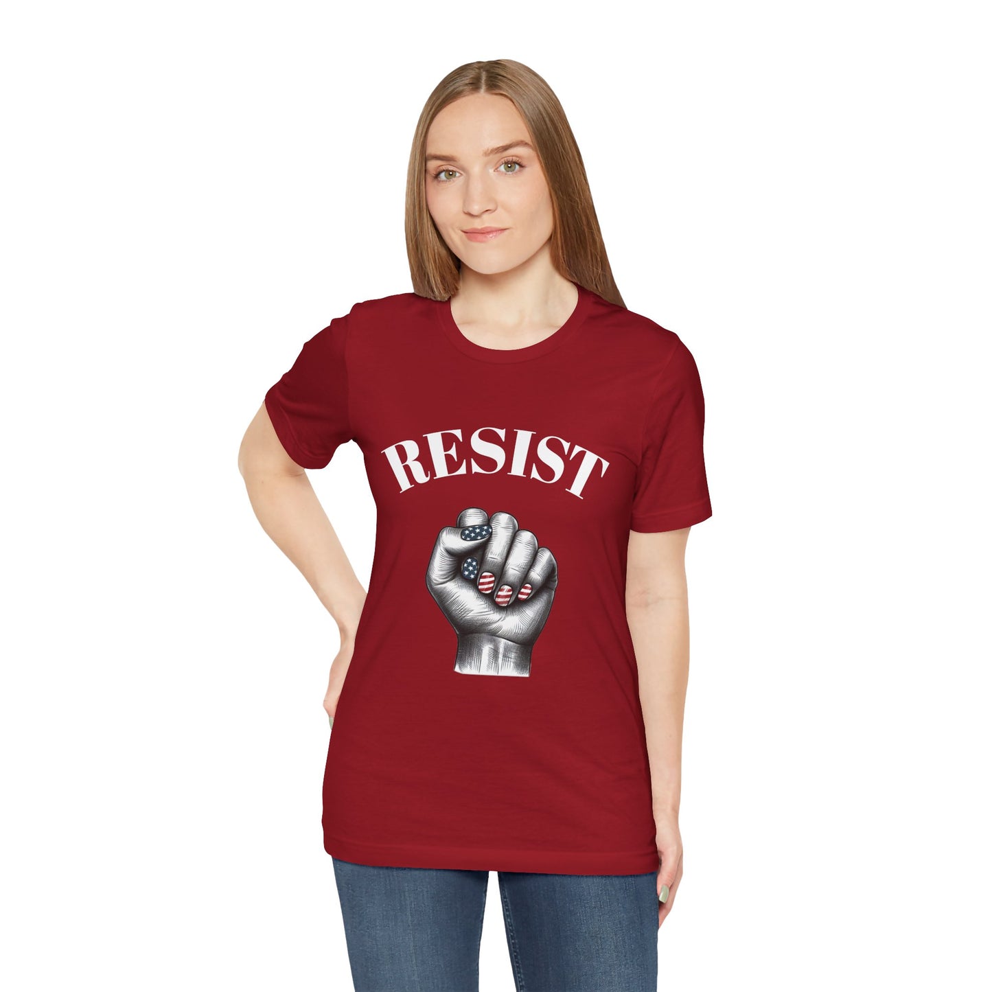 Resist Feminist Power Fist Tee – USA Flag Nails Protest Shirt - WhimSpin - https://whimspin.com