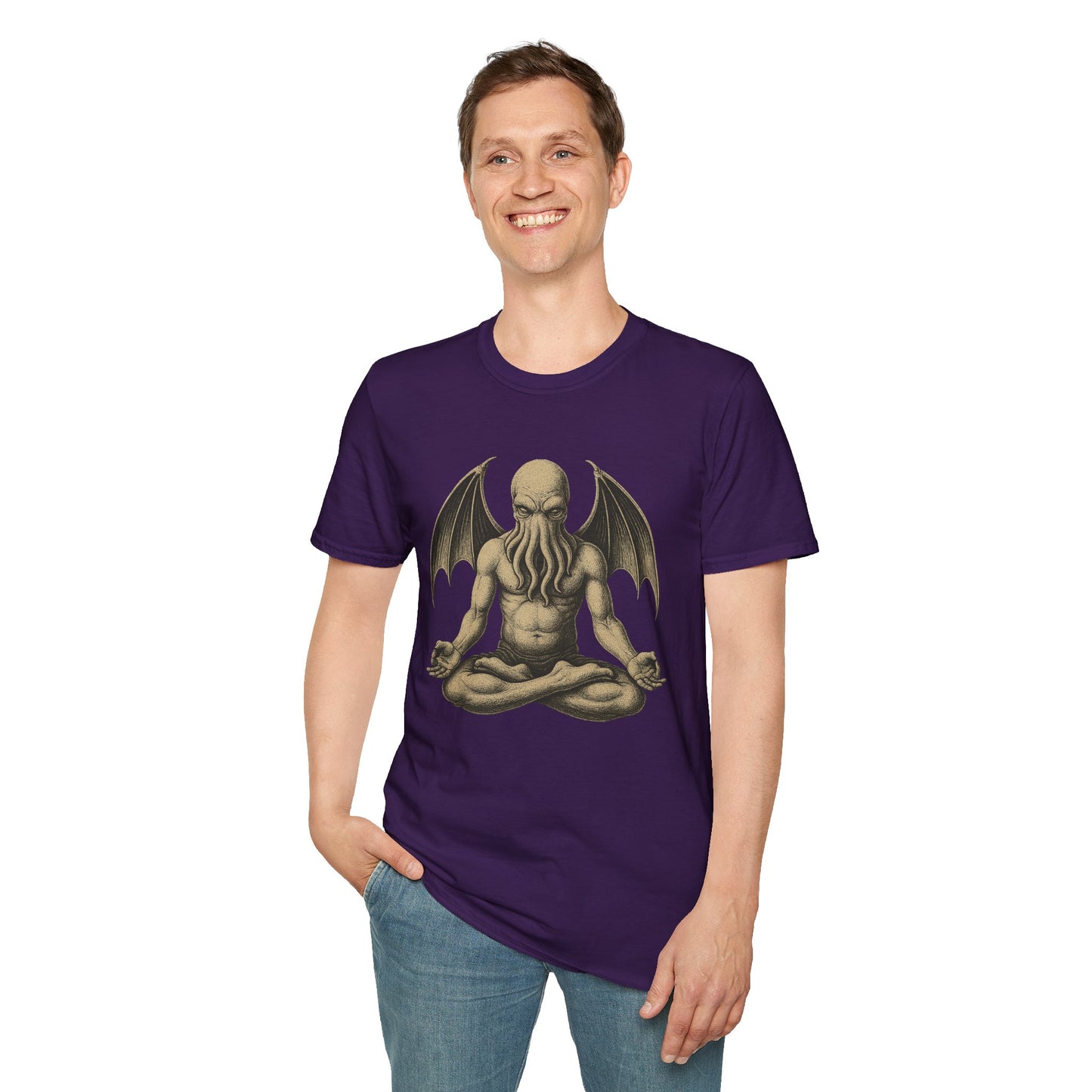 Meditating Cthulhu T-Shirt – Unisex Mythos Tee for Sci-Fi & Festival Fans - WhimSpin - https://whimspin.com