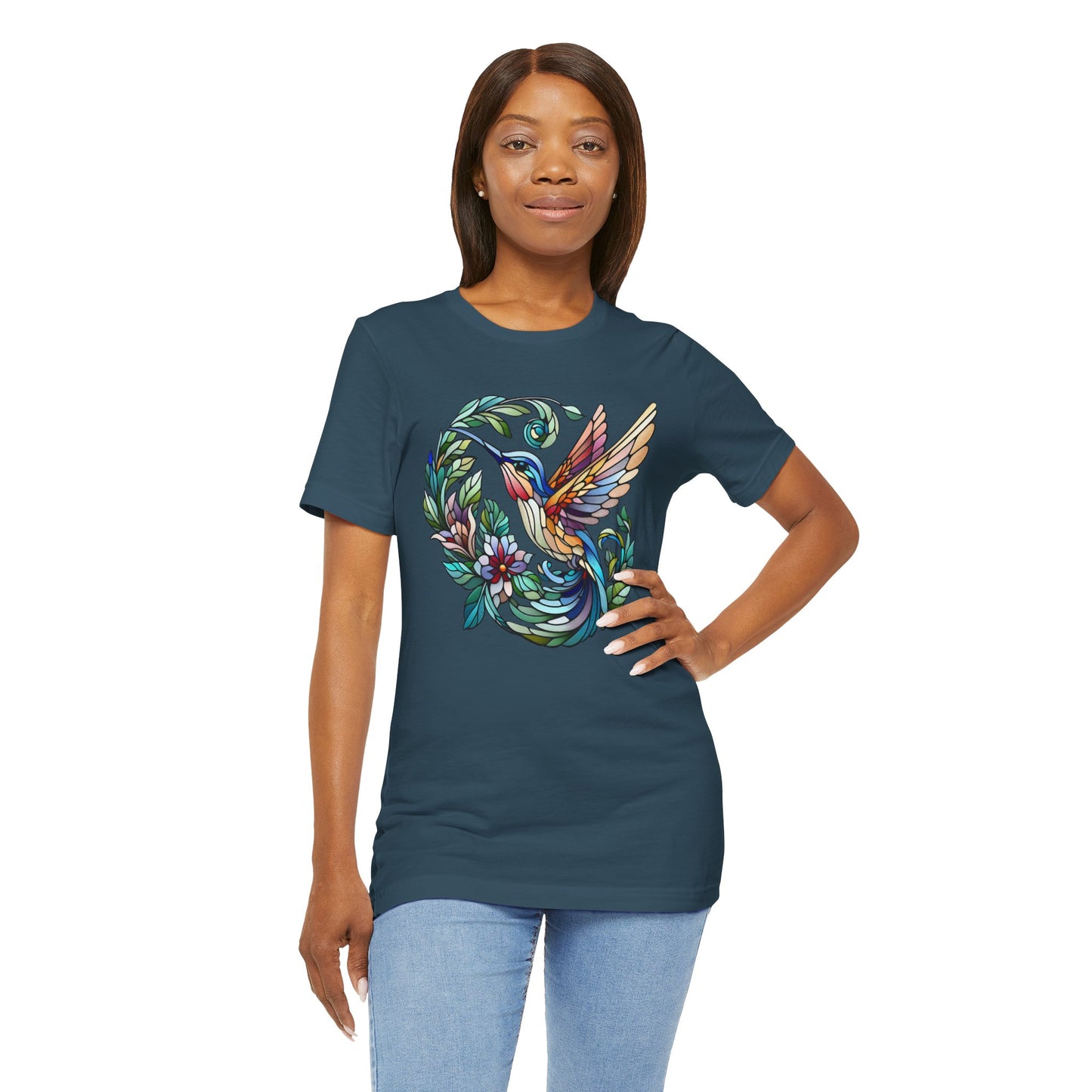 Stained Glass Hummingbird Tee – Vibrant Nature Shirt