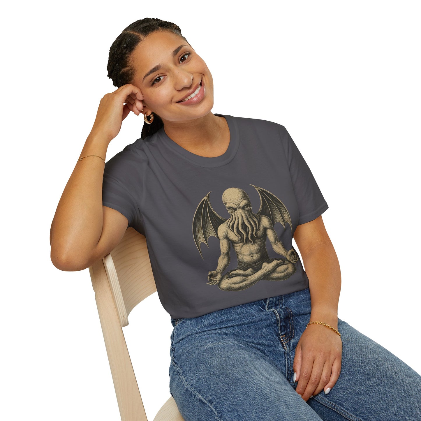 Meditating Cthulhu T-Shirt – Unisex Mythos Tee for Sci-Fi & Festival Fans - WhimSpin - https://whimspin.com