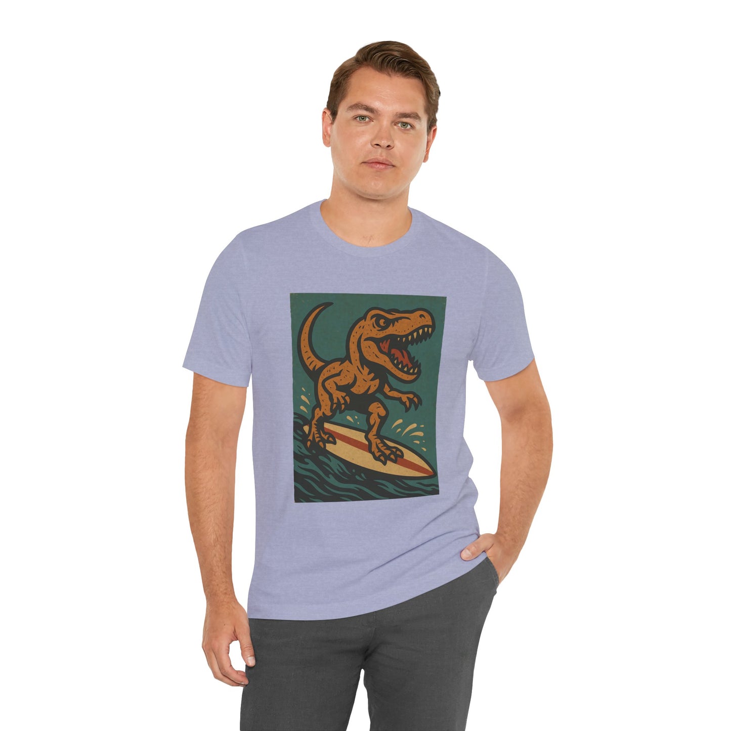 Surfing T-Rex T-Shirt – Funny Dinosaur Surfing Graphic Tee