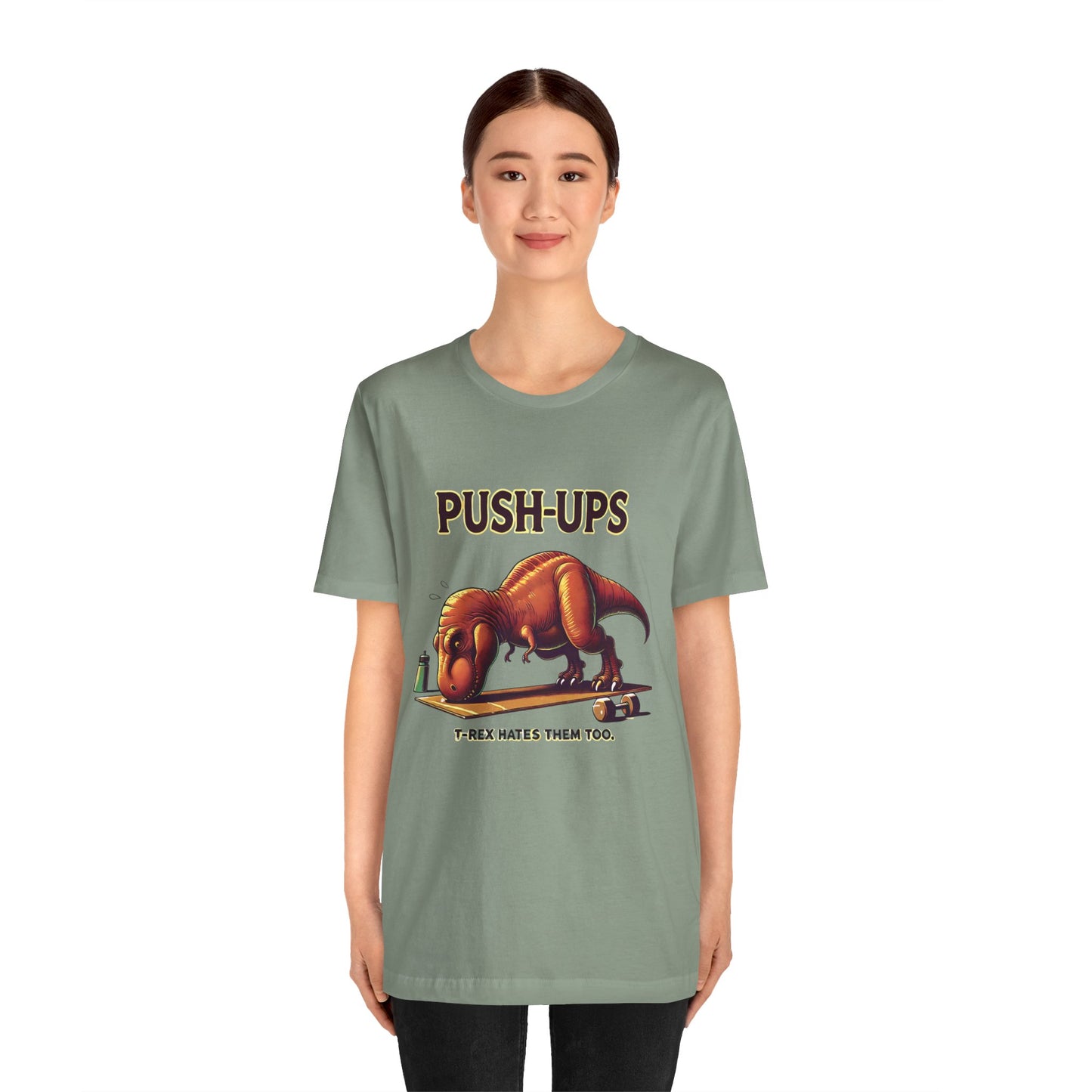 T-Rex Push-Up Graphic Tee – Funny Dinosaur Workout Graphic Shirt