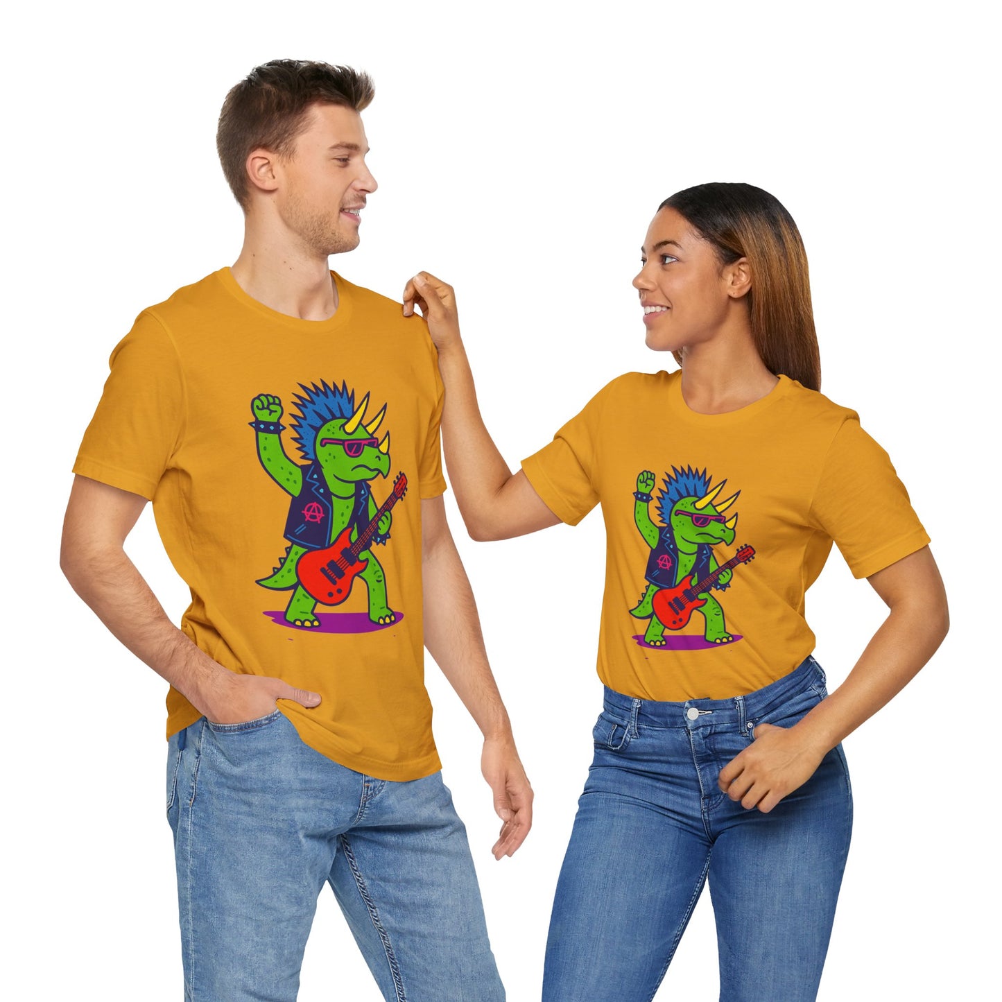 Punk Rocker Triceratops T-Shirt – Funny Dinosaur Tee for Adults