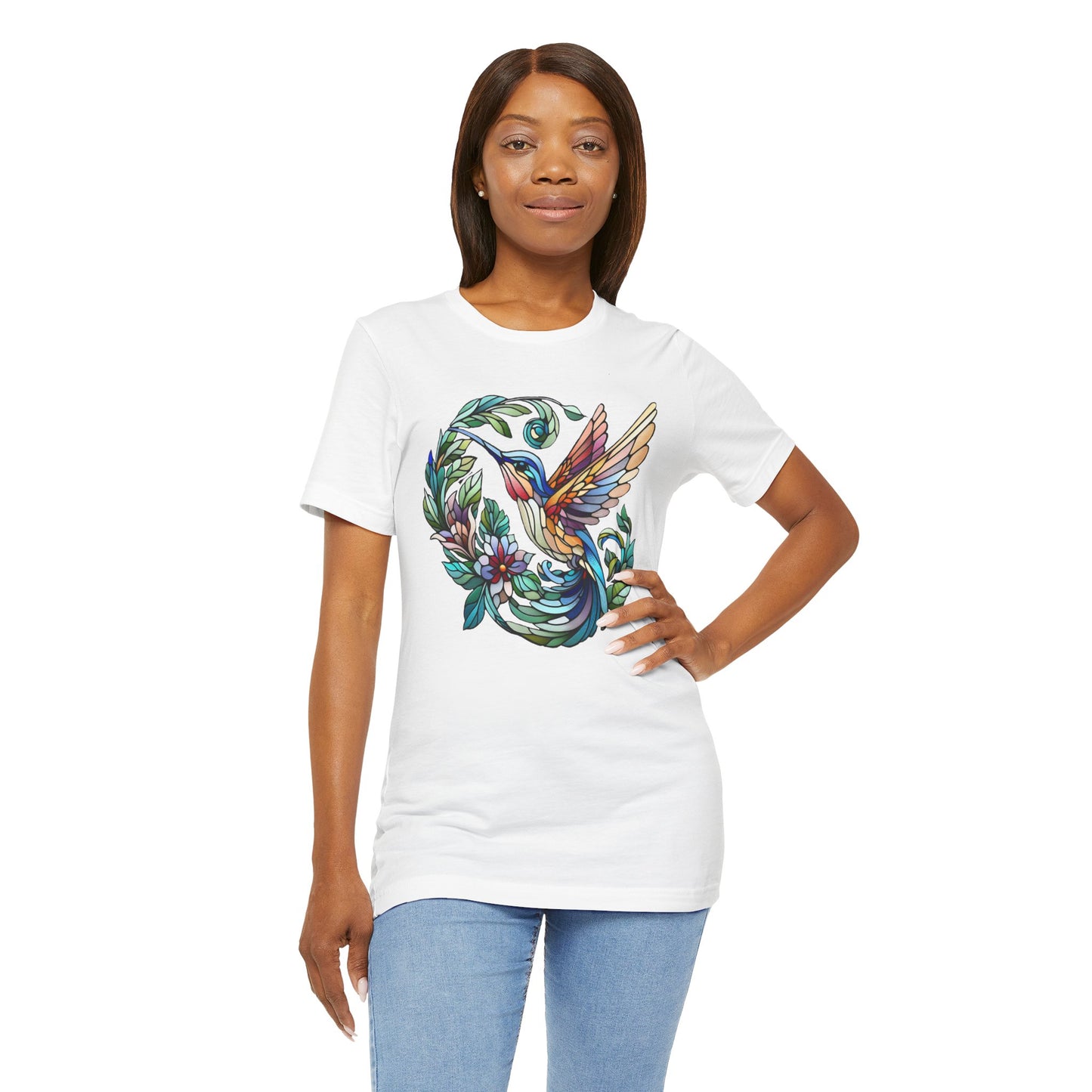 Stained Glass Hummingbird Tee – Vibrant Nature Shirt