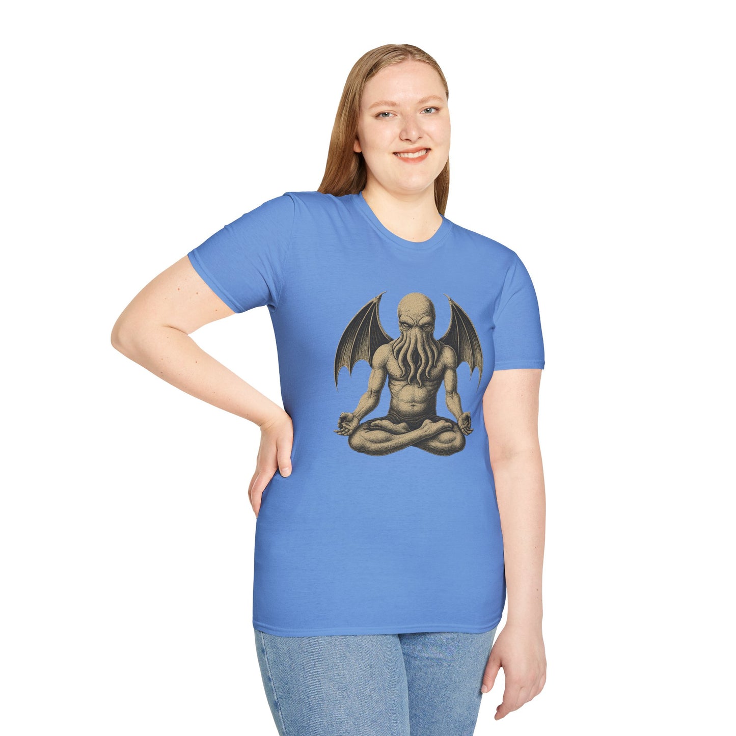 Meditating Cthulhu T-Shirt – Unisex Mythos Tee for Sci-Fi & Festival Fans - WhimSpin - https://whimspin.com