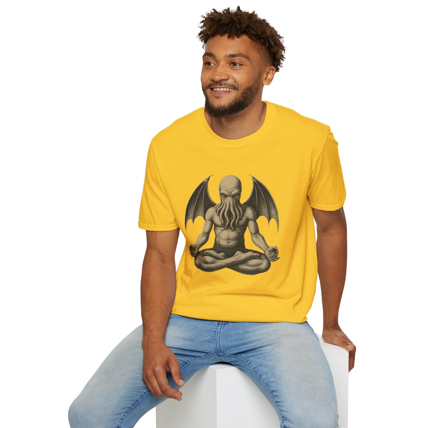 Meditating Cthulhu T-Shirt – Unisex Mythos Tee for Sci-Fi & Festival Fans - WhimSpin - https://whimspin.com