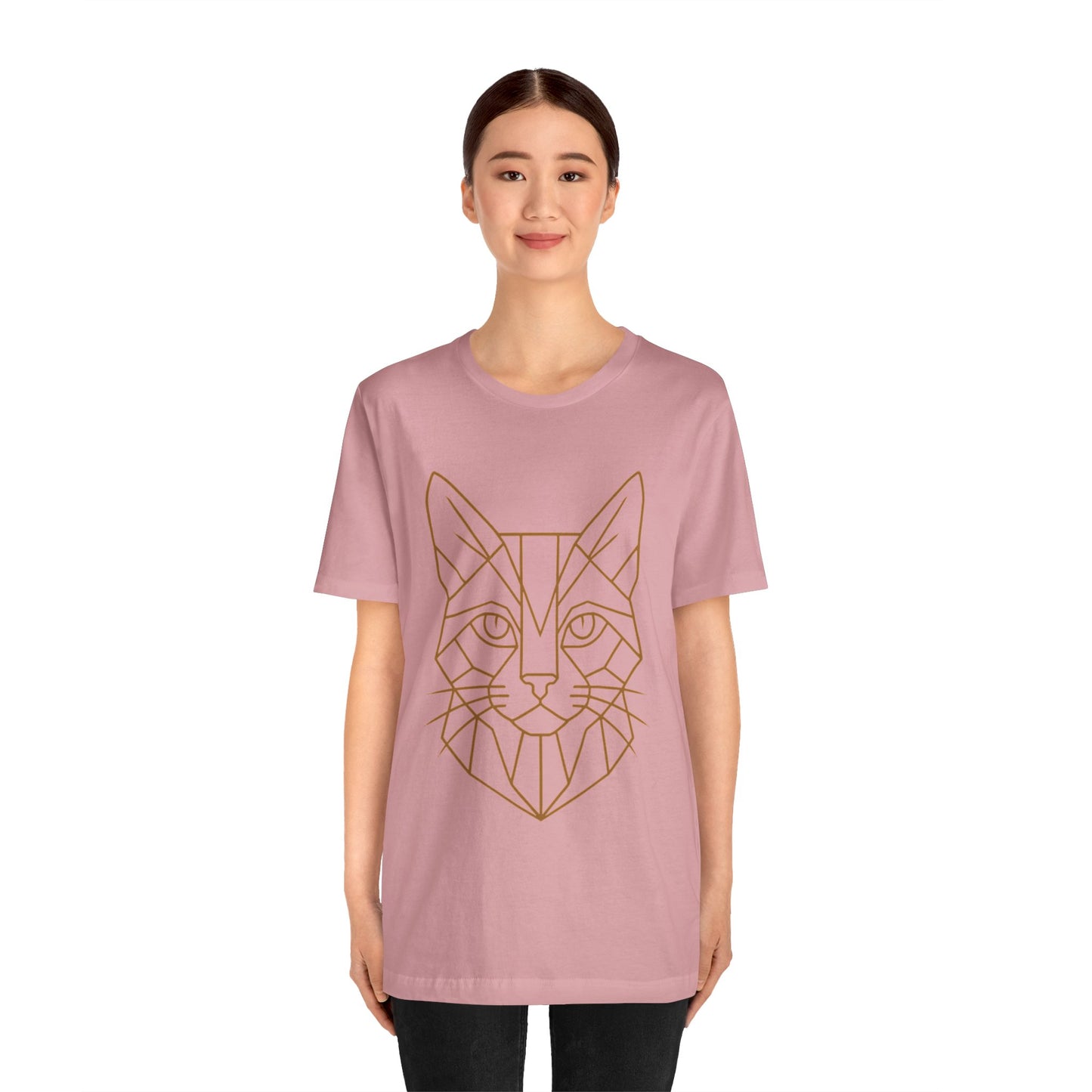 Geometric Cat T-Shirt – Minimalist Line Art Tee - WhimSpin - https://whimspin.com