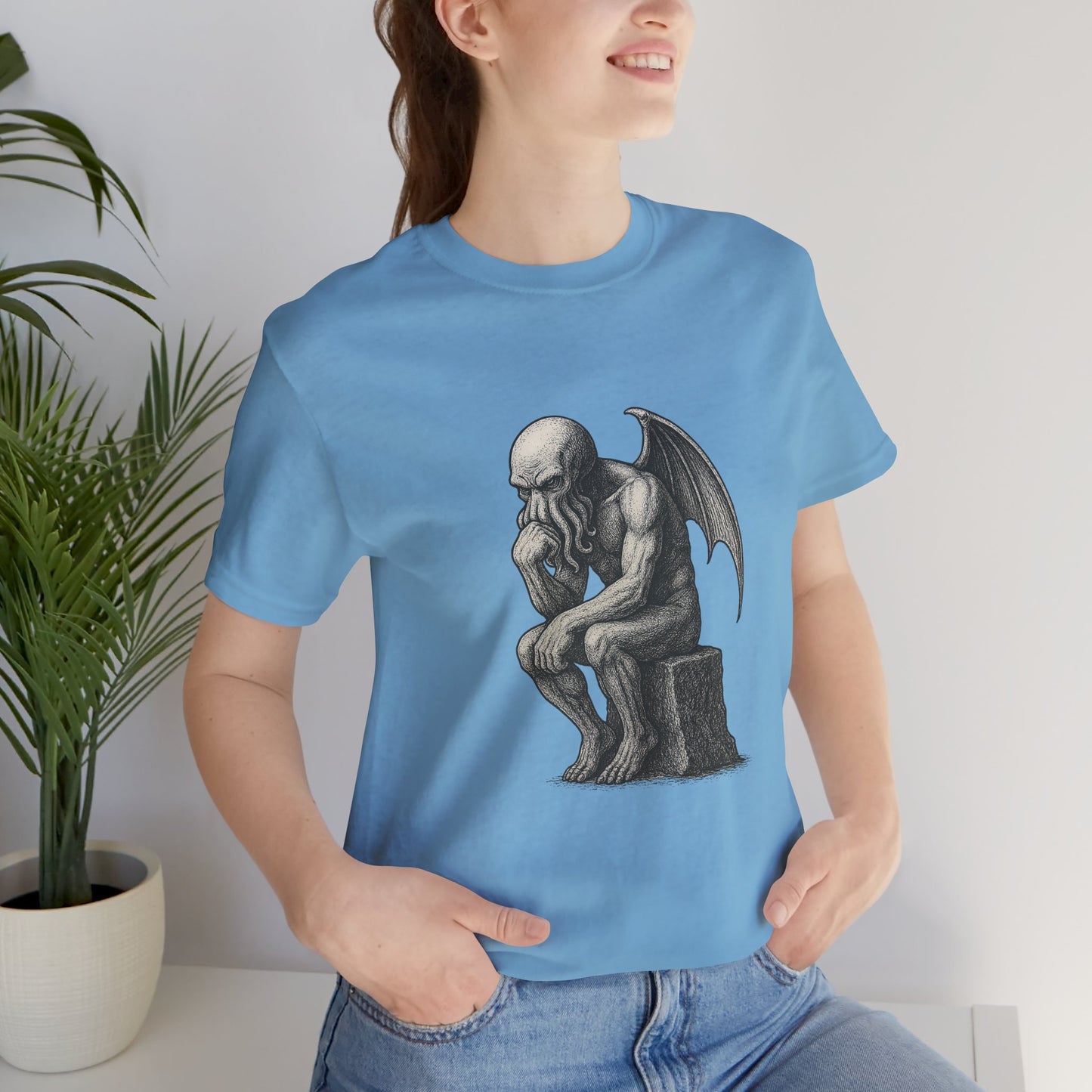 Cthulhu The Thinker Tee – Lovecraftian Parody Shirt