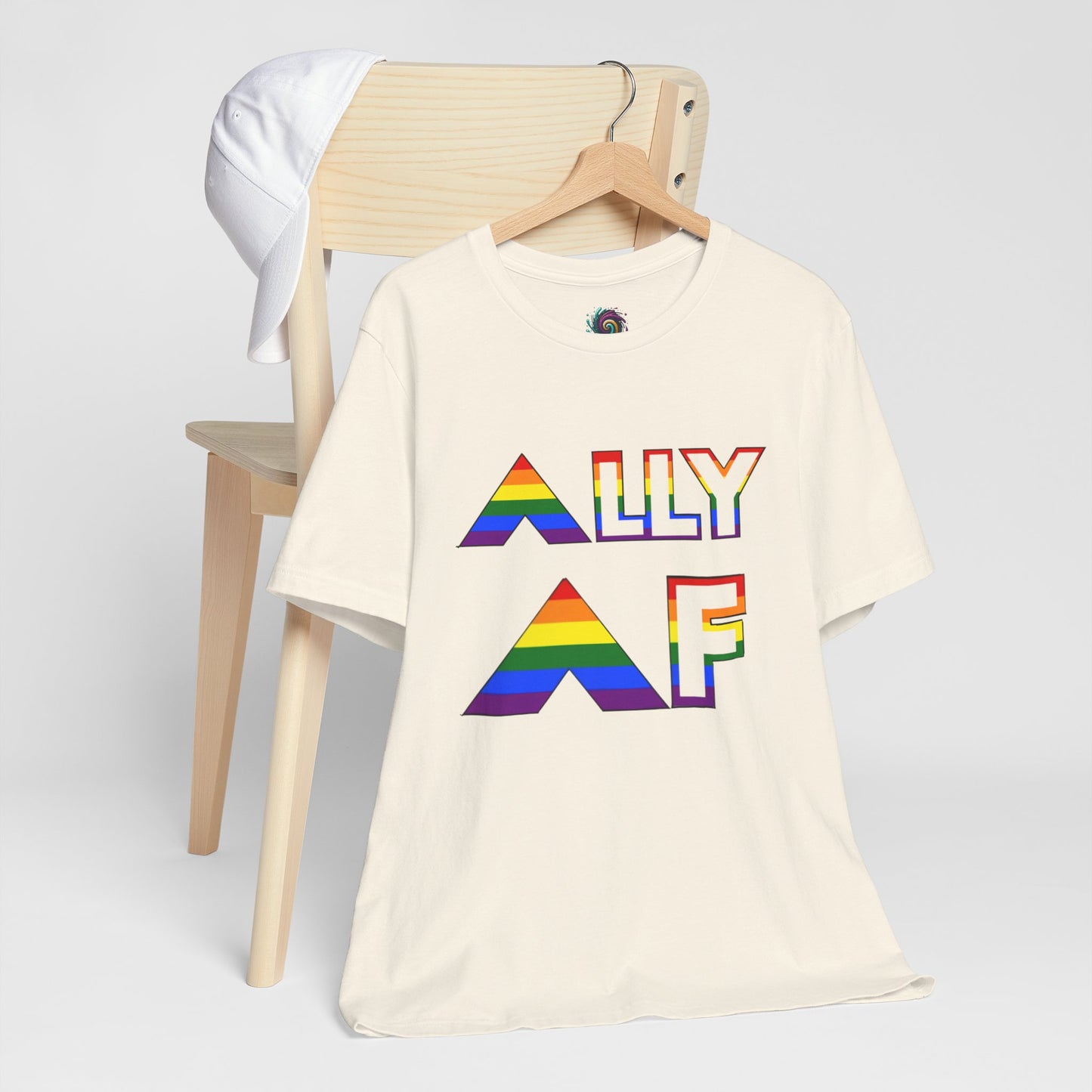 Pale pink Ally AF shirt with rainbow letters by WhimSpin
