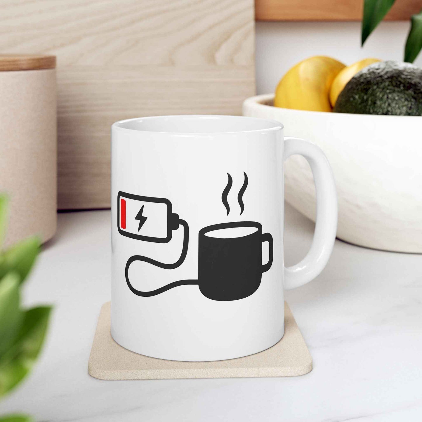 Low Battery Need Coffee Mug – Funny Ceramic Coffee Cup | 11oz & 15oz Sizes | Dishwasher & Microwave Safe