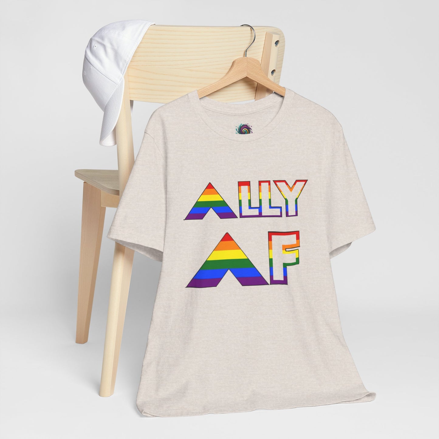 Beige Ally AF shirt with rainbow letters by WhimSpin