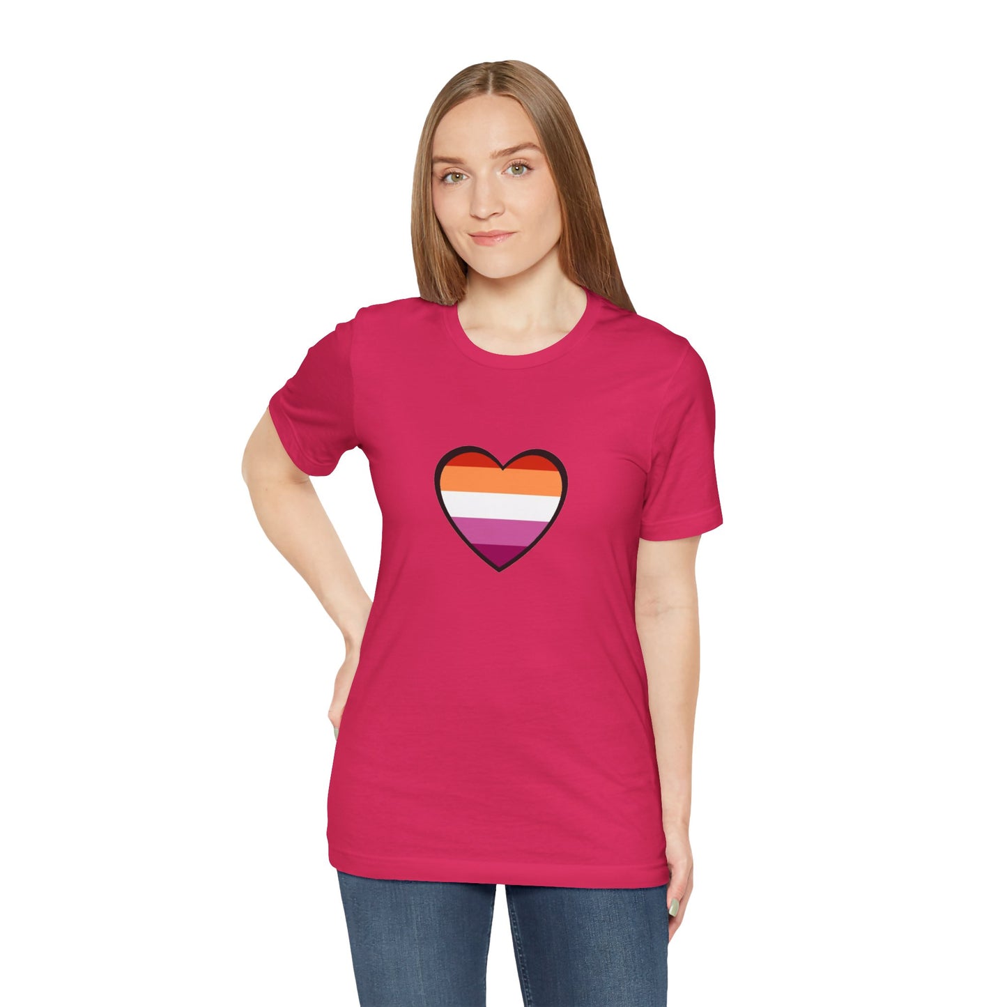 Lesbian Pride Flag Heart T-Shirt – Bold LGBTQ+ Graphic Tee - WhimSpin - https://whimspin.com