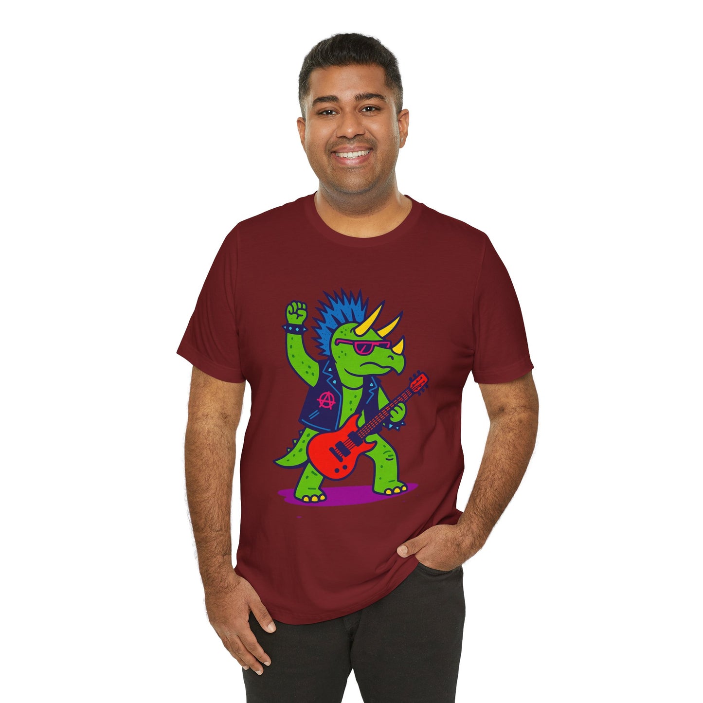 Punk Rocker Triceratops T-Shirt – Funny Dinosaur Tee for Adults