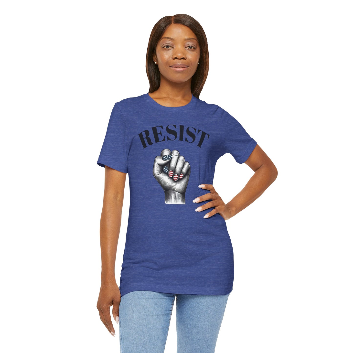 Resist Feminist Power Fist Tee – USA Flag Nails Protest Shirt