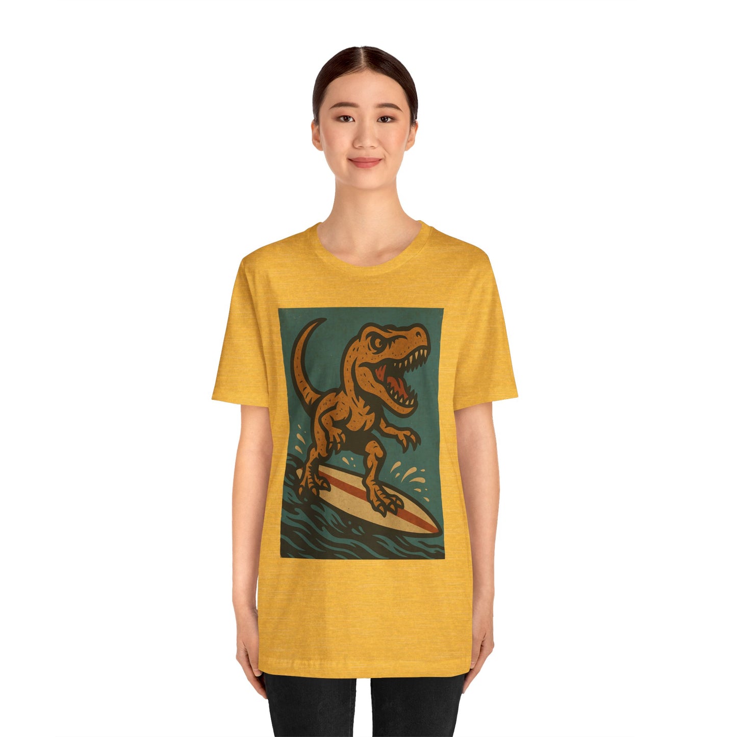 Surfing T-Rex T-Shirt – Funny Dinosaur Graphic Tee for Summer Vibes - WhimSpin - https://whimspin.com