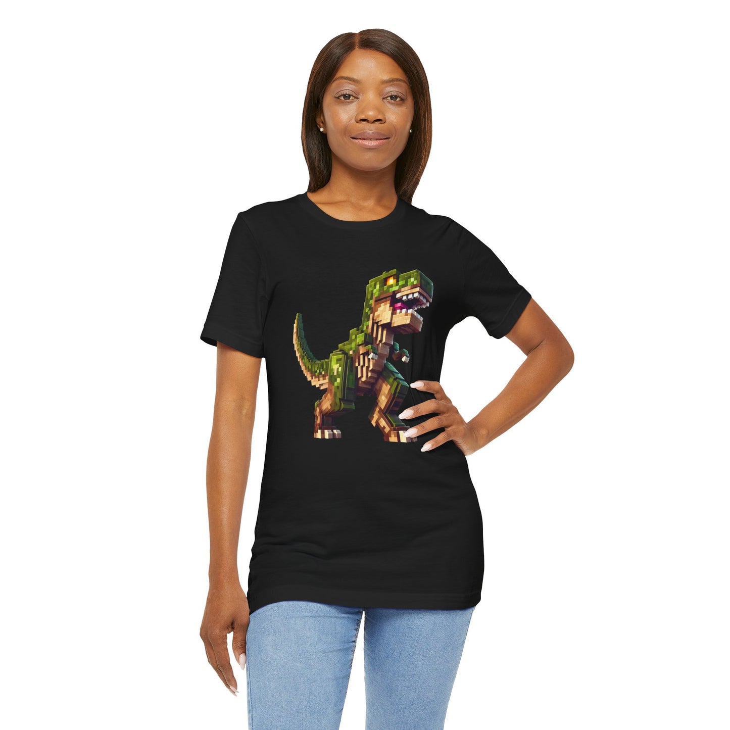 Pixel Dinosaur T-Shirt – Retro Dino Graphic Tee for Adults