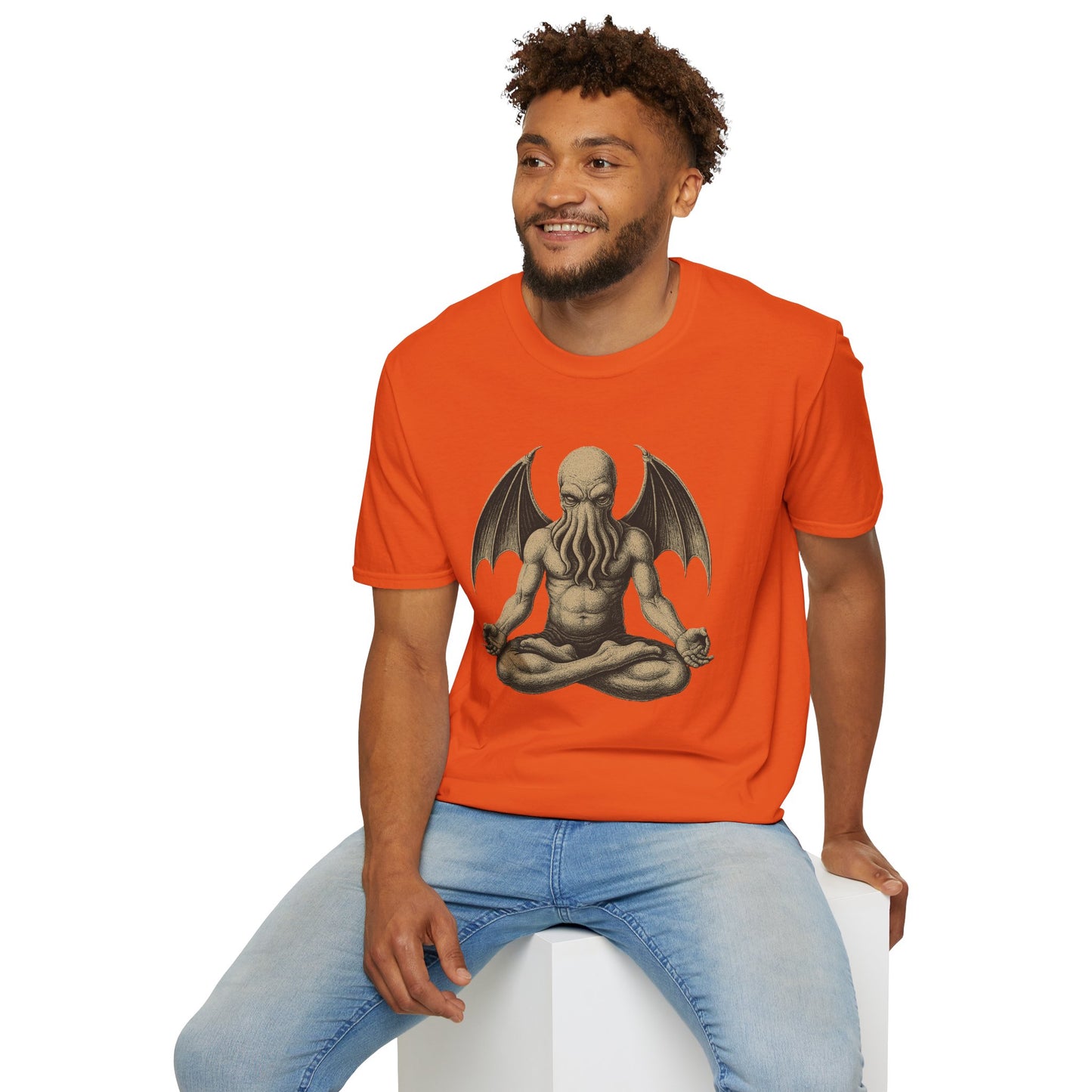 Meditating Cthulhu T-Shirt – Unisex Mythos Tee for Sci-Fi & Festival Fans - WhimSpin - https://whimspin.com