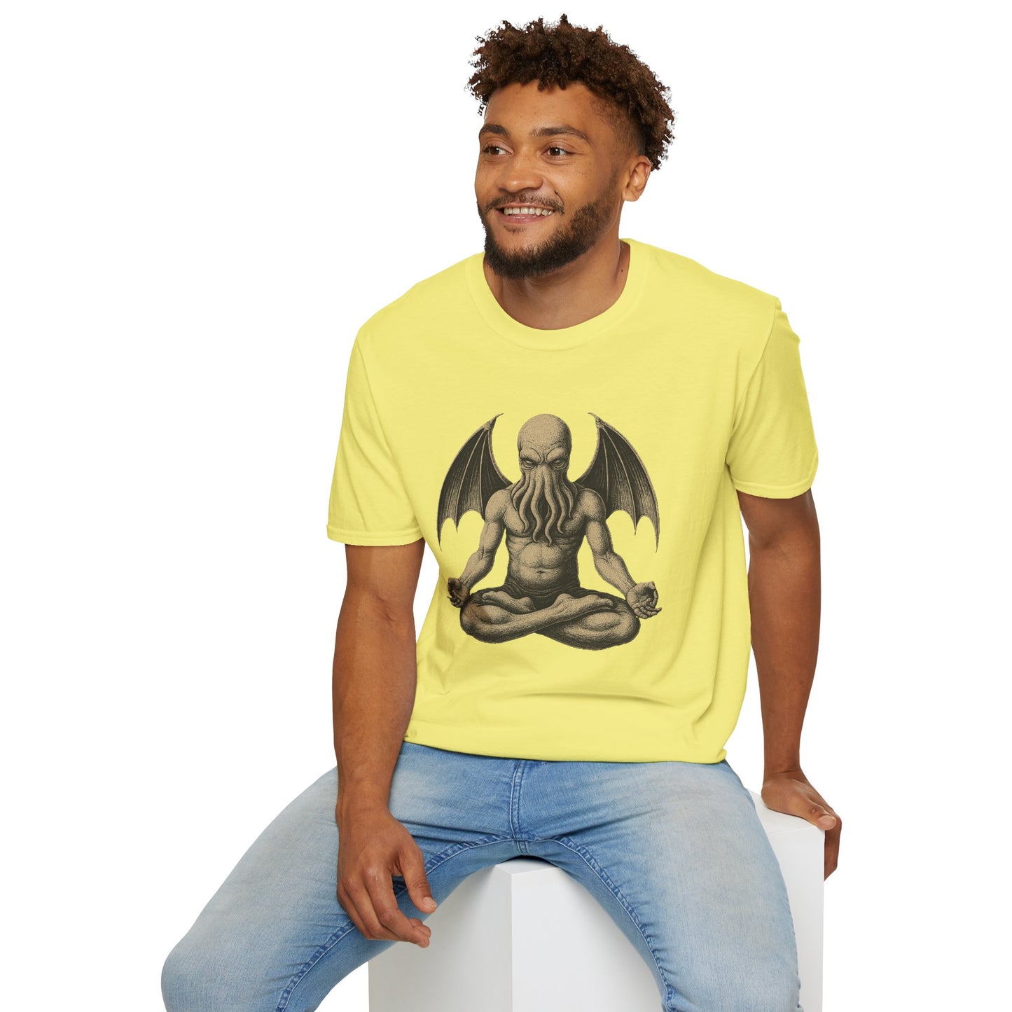 Meditating Cthulhu T-Shirt – Unisex Mythos Tee for Sci-Fi & Festival Fans - WhimSpin - https://whimspin.com