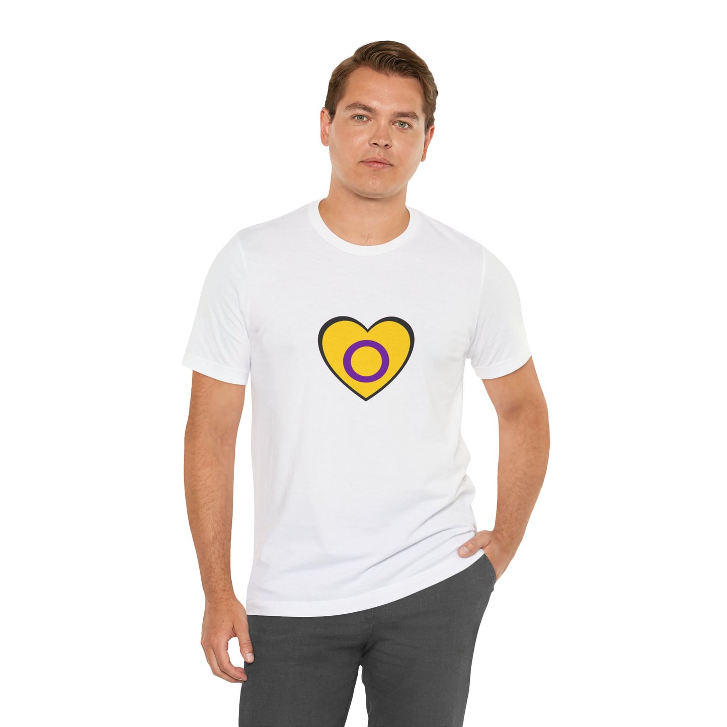 Intersex Pride Flag Heart T-Shirt – Minimalist LGBTQ+ Support Tee - WhimSpin - https://whimspin.com