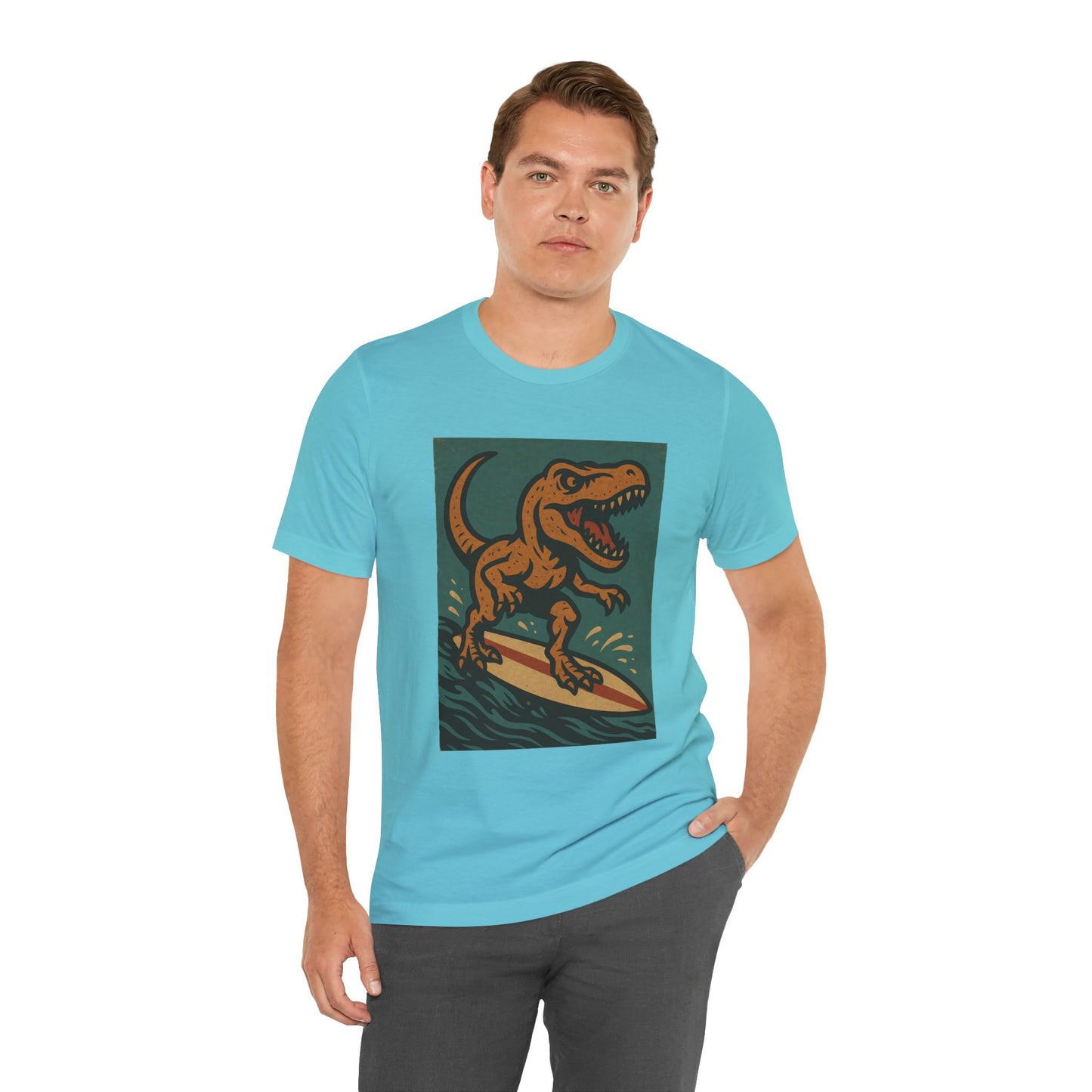 Surfing T-Rex T-Shirt – Funny Dinosaur Surfing Graphic Tee