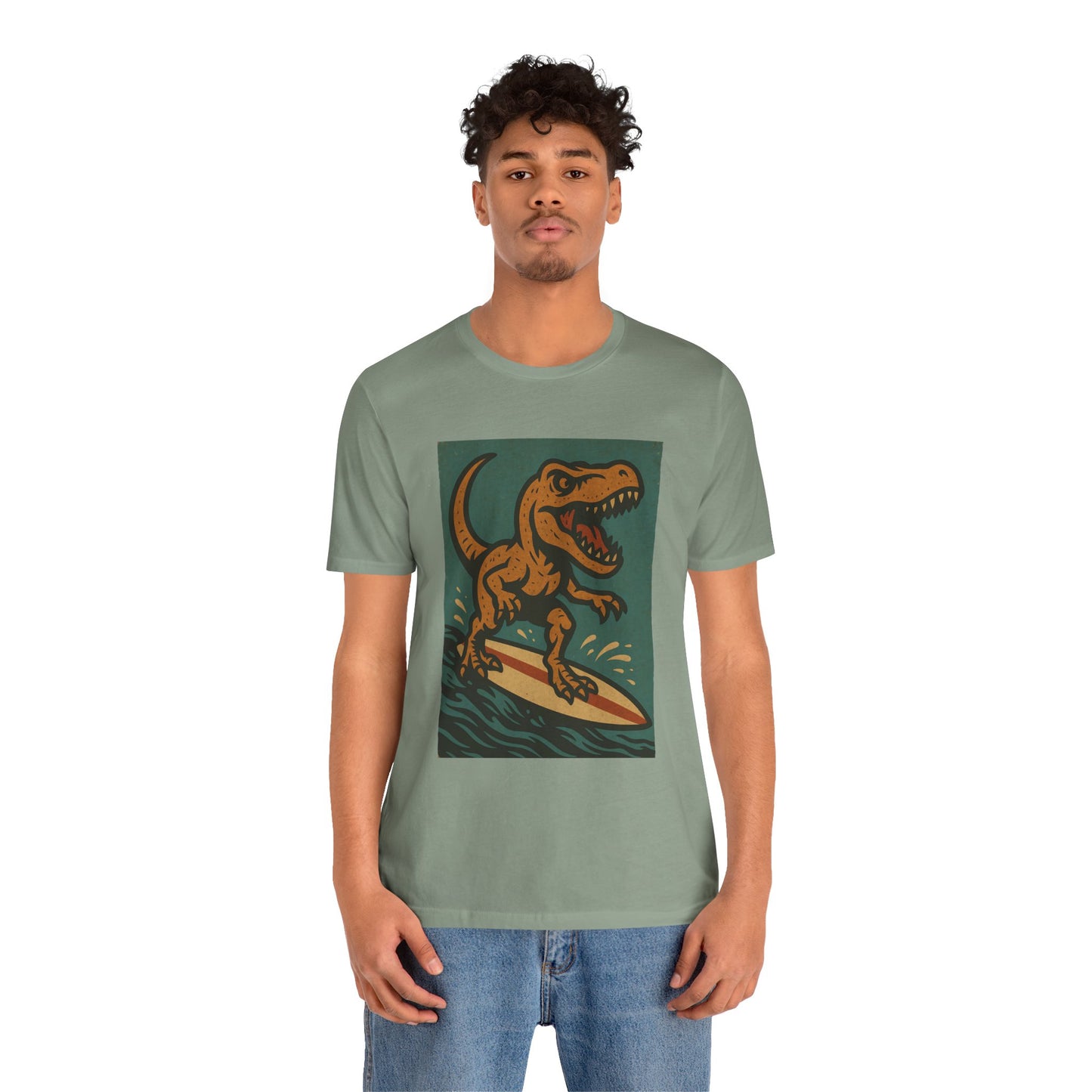 Surfing T-Rex T-Shirt – Funny Dinosaur Surfing Graphic Tee