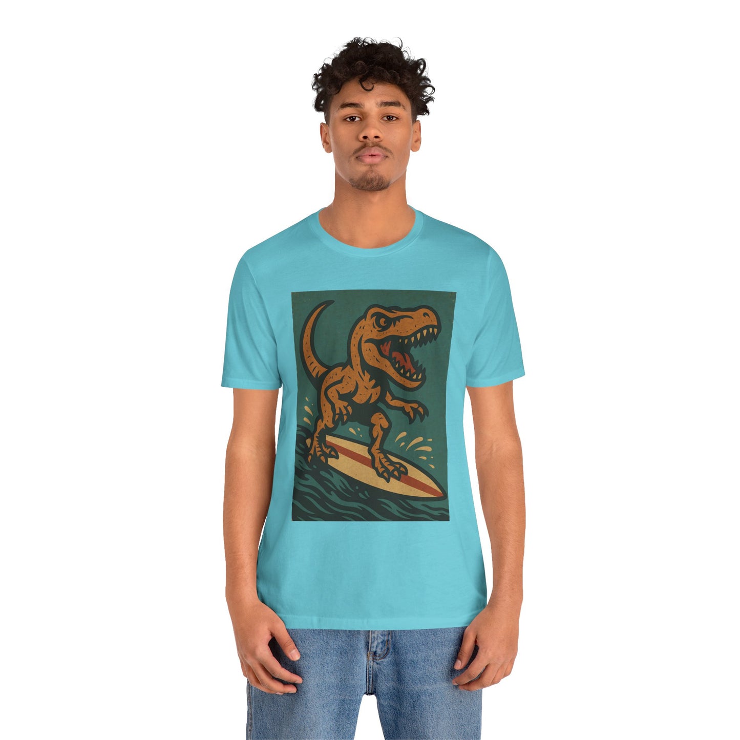 Surfing T-Rex T-Shirt – Funny Dinosaur Graphic Tee for Summer Vibes - WhimSpin - https://whimspin.com