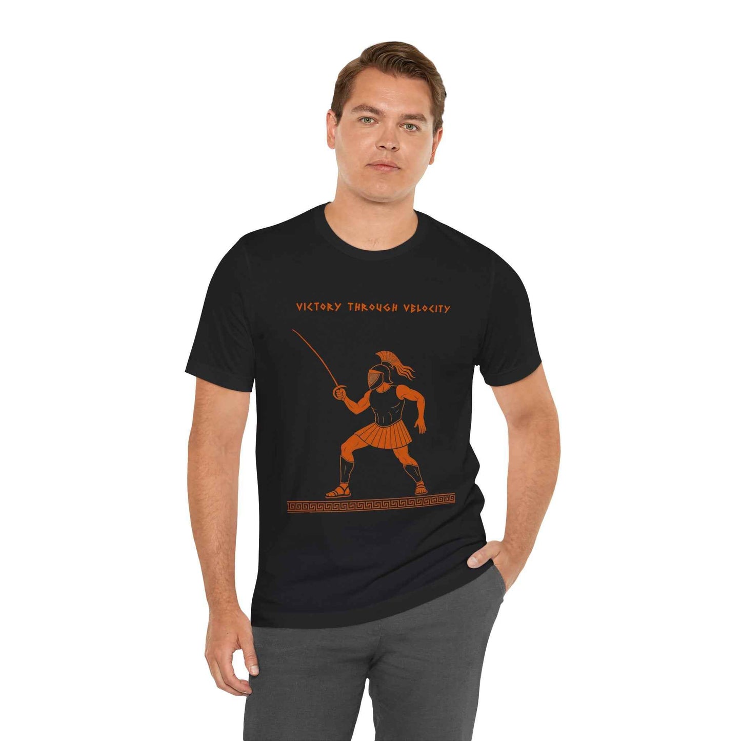 Ares Fencing Saber T-Shirt – “Victory Through Velocity” Greek Mythology Tee