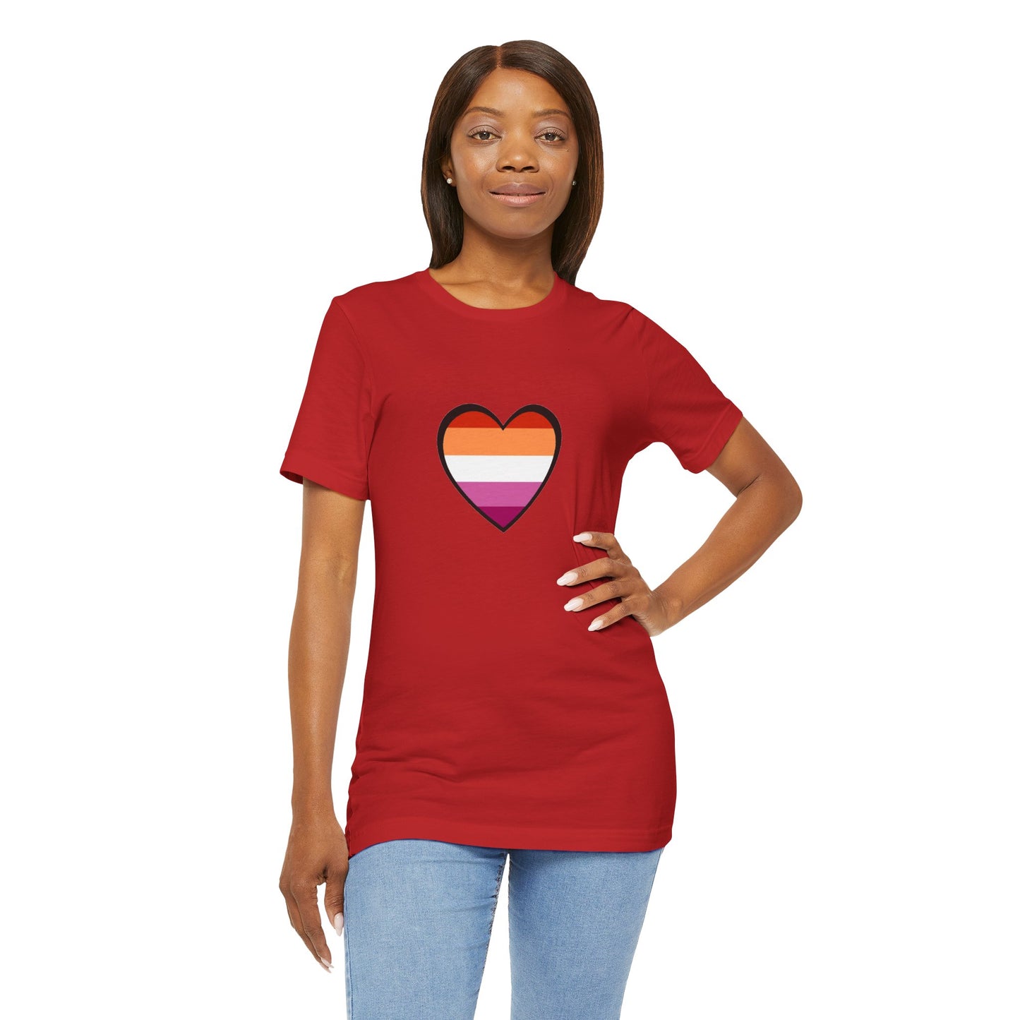 Lesbian Pride Flag Heart T-Shirt – Bold LGBTQ+ Graphic Tee - WhimSpin - https://whimspin.com
