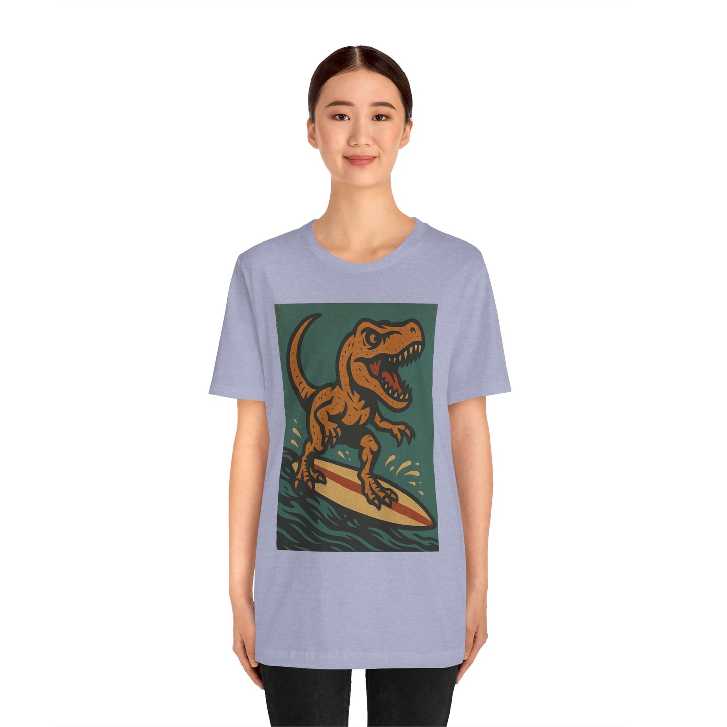 Surfing T-Rex T-Shirt – Funny Dinosaur Graphic Tee for Summer Vibes - WhimSpin - https://whimspin.com