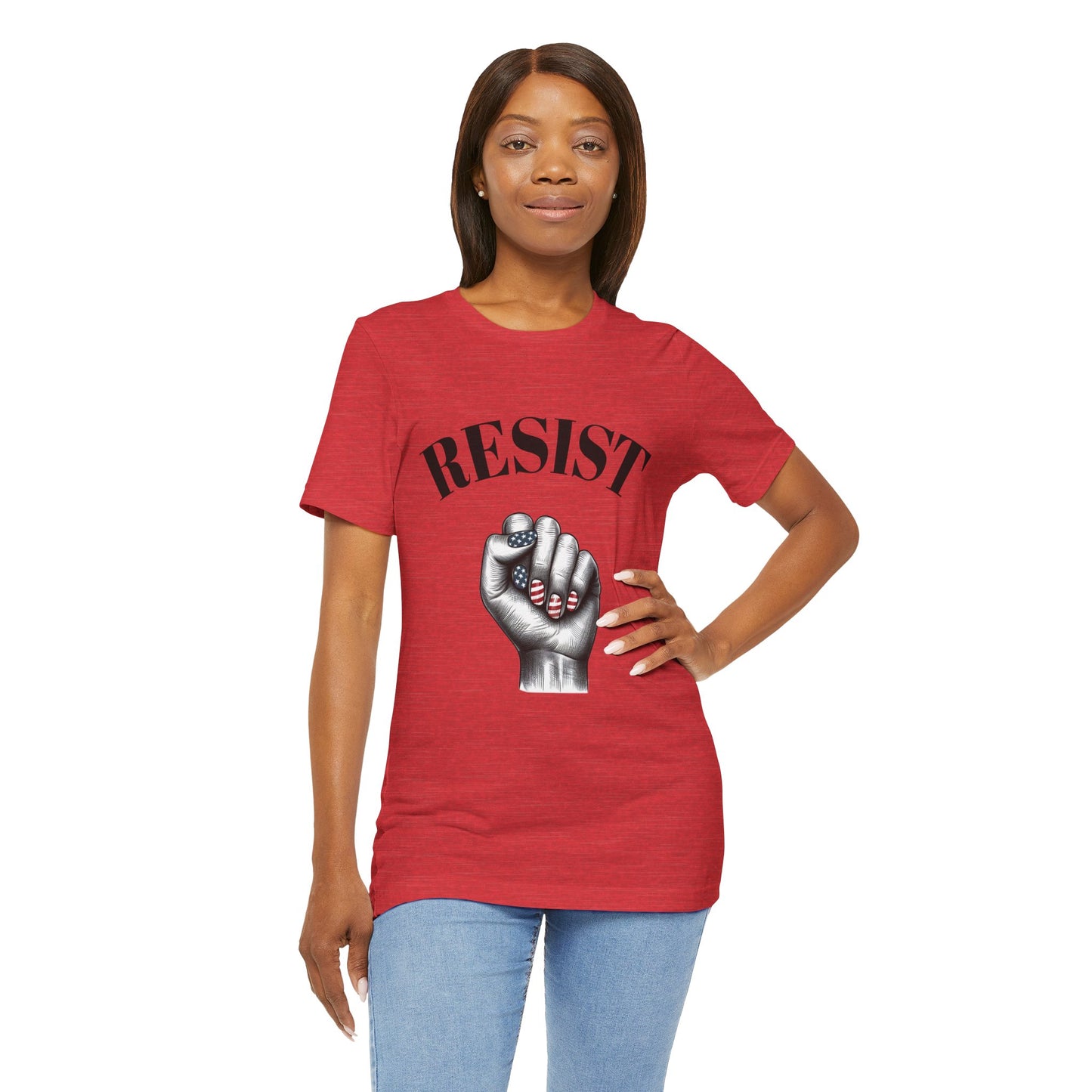 Resist Feminist Power Fist Tee – USA Flag Nails Protest Shirt - WhimSpin - https://whimspin.com