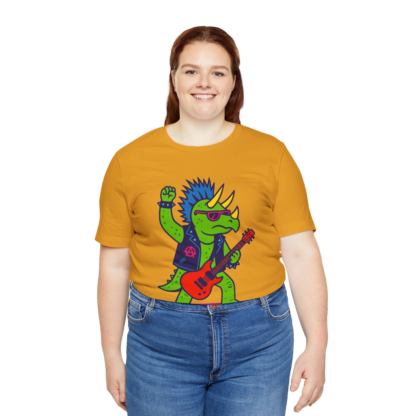 Punk Rocker Triceratops T-Shirt – Funny Dinosaur Tee for Adults