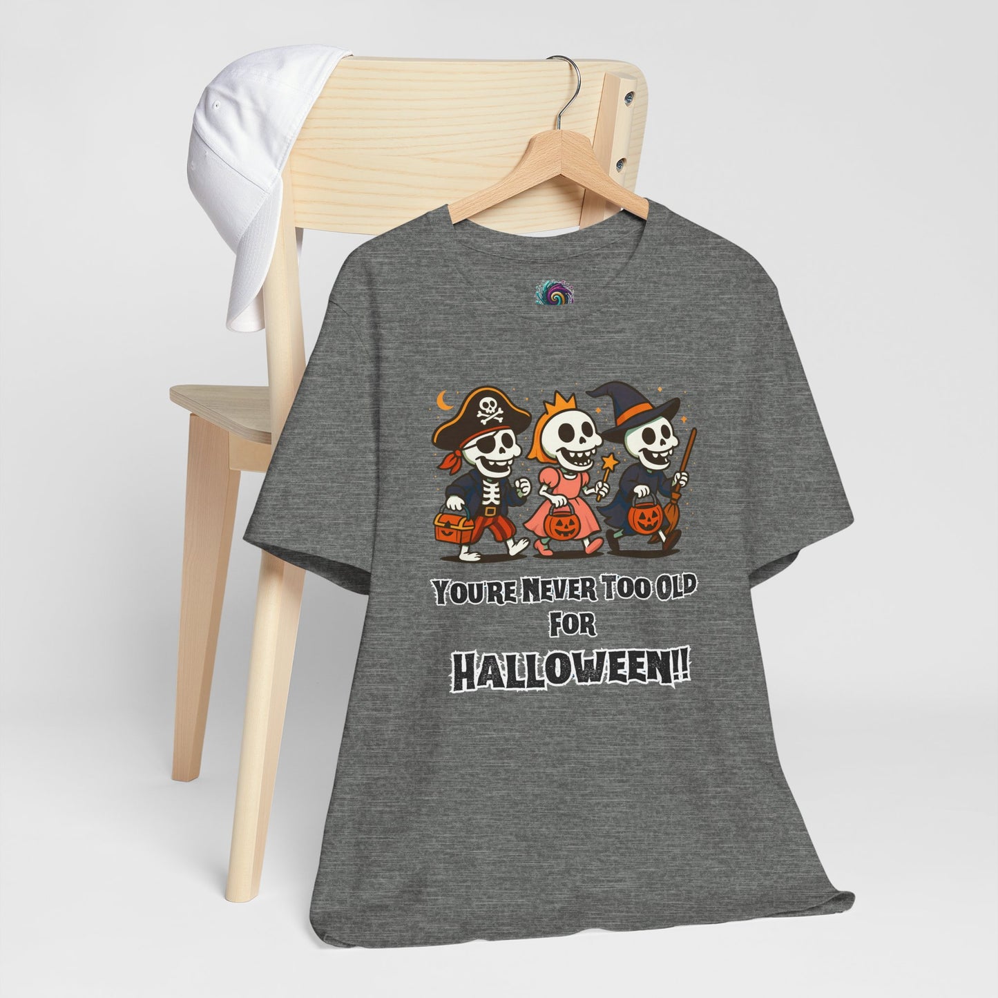 Never Too Old for Halloween T-Shirt – Funny Adult Halloween Shirt