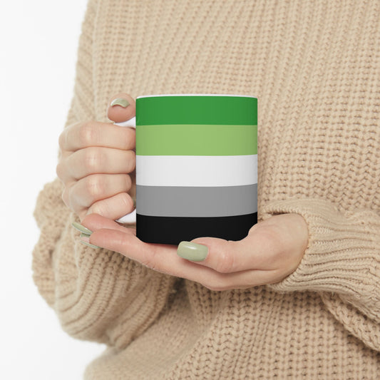 Aromantic Pride Flag Mug – Green Stripe LGBTQ+ Ceramic Cup - WhimSpin