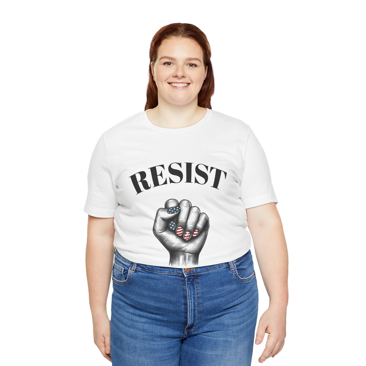 Resist Feminist Power Fist Tee – USA Flag Nails Protest Shirt - WhimSpin - https://whimspin.com