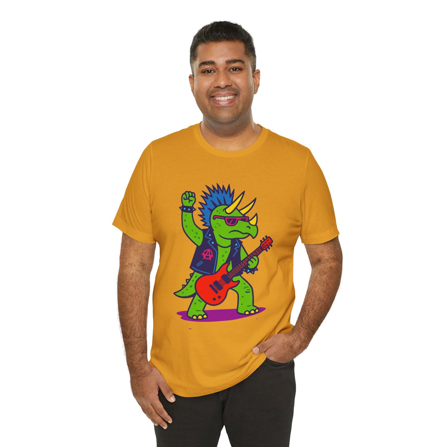 Punk Rocker Triceratops T-Shirt – Funny Dinosaur Tee for Adults