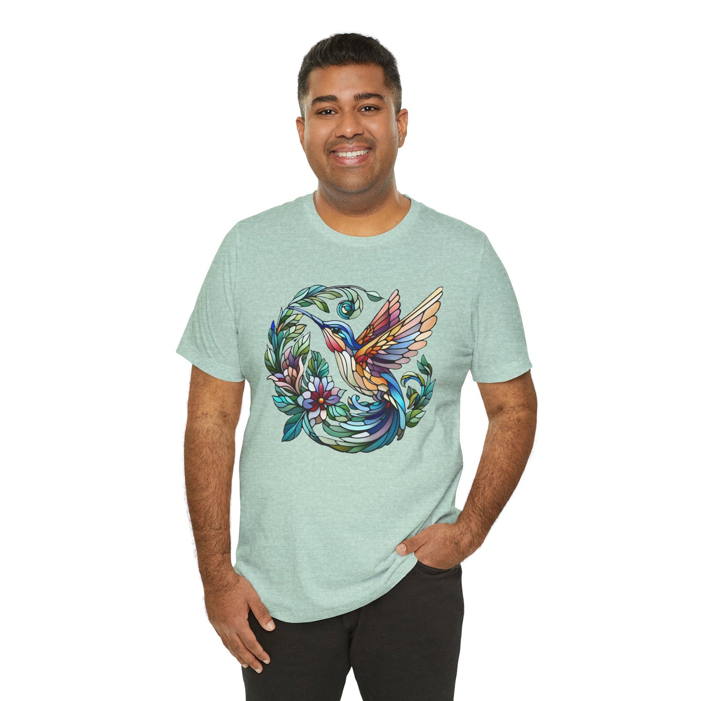 Stained Glass Hummingbird Tee – Vibrant Nature Shirt
